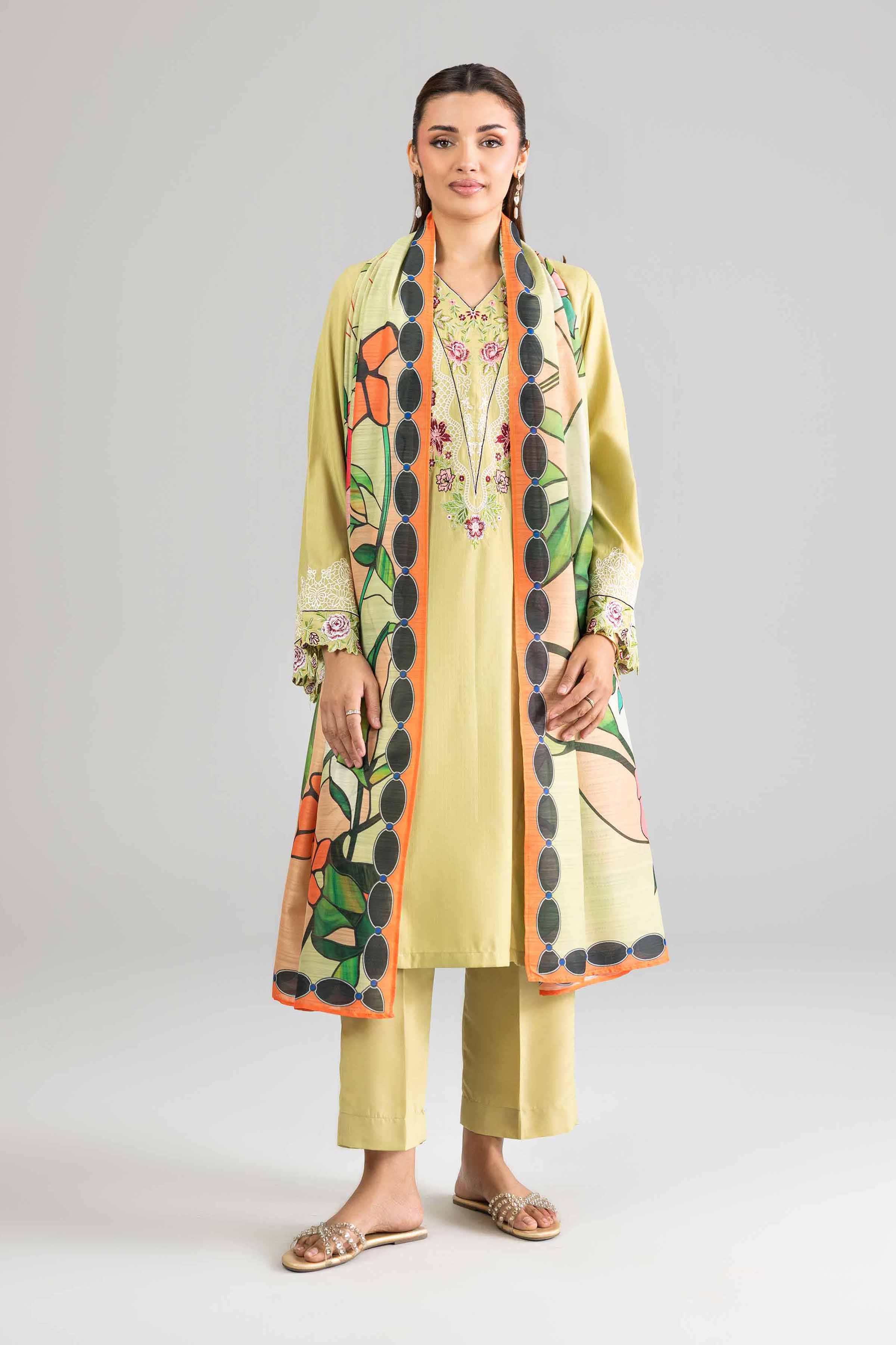 NishatUK - Green Embroidered Linen 3-piece ready to wear Suit