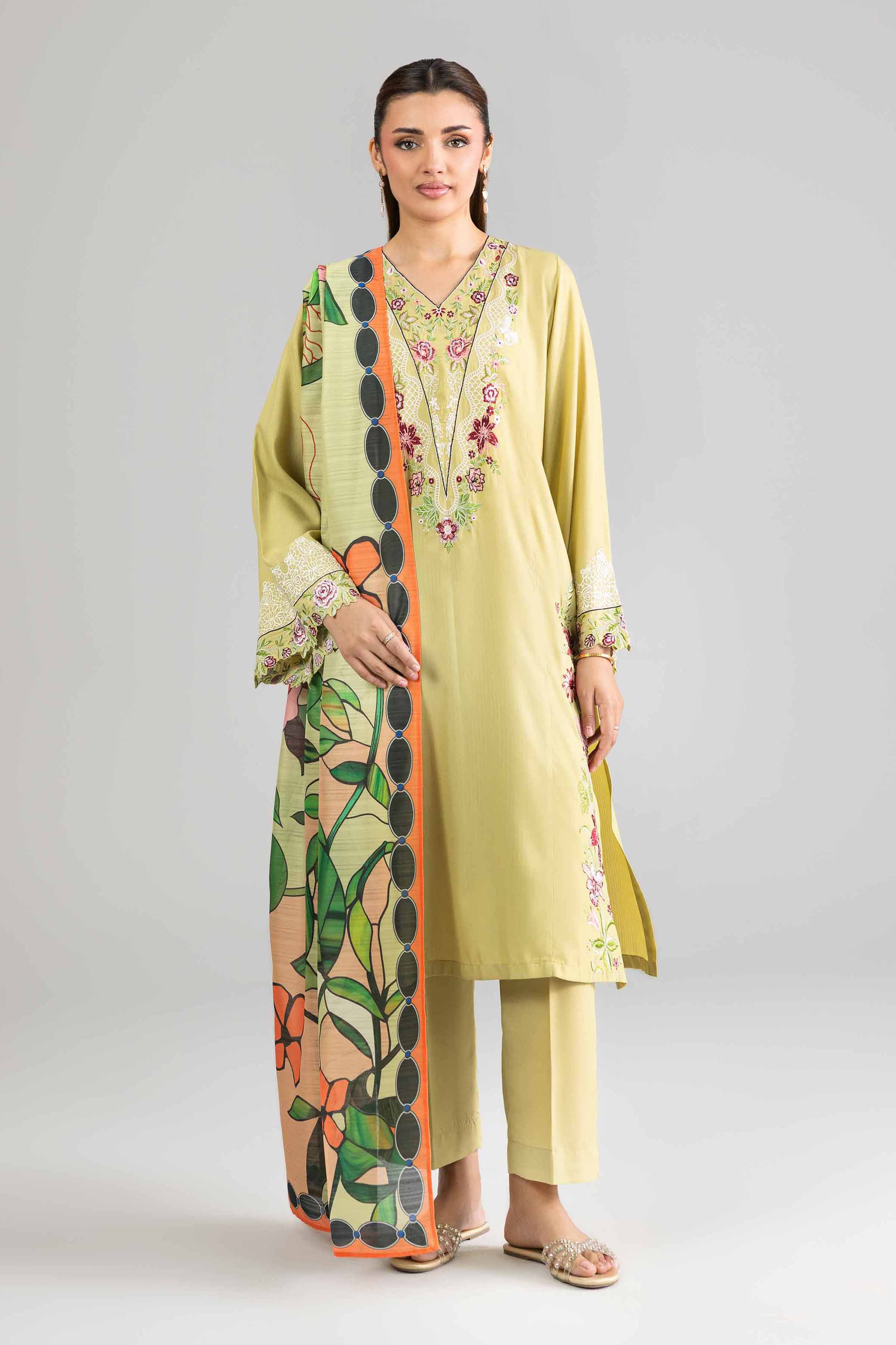 NishatUK - Green Embroidered Linen 3-piece ready to wear Suit