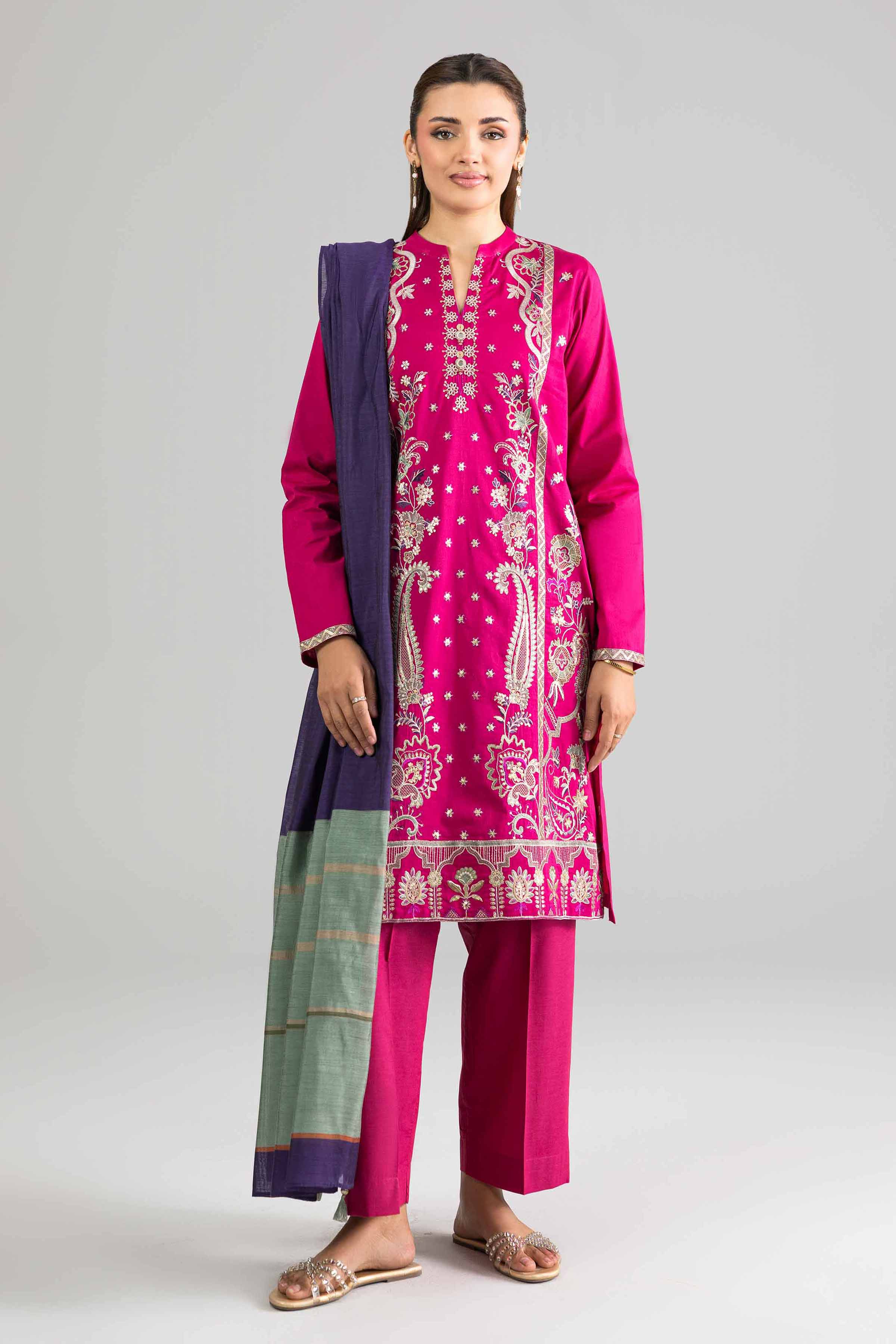 NishatUK - Pink Embroidered Yarn Dyed 3-piece ready to wear Suit