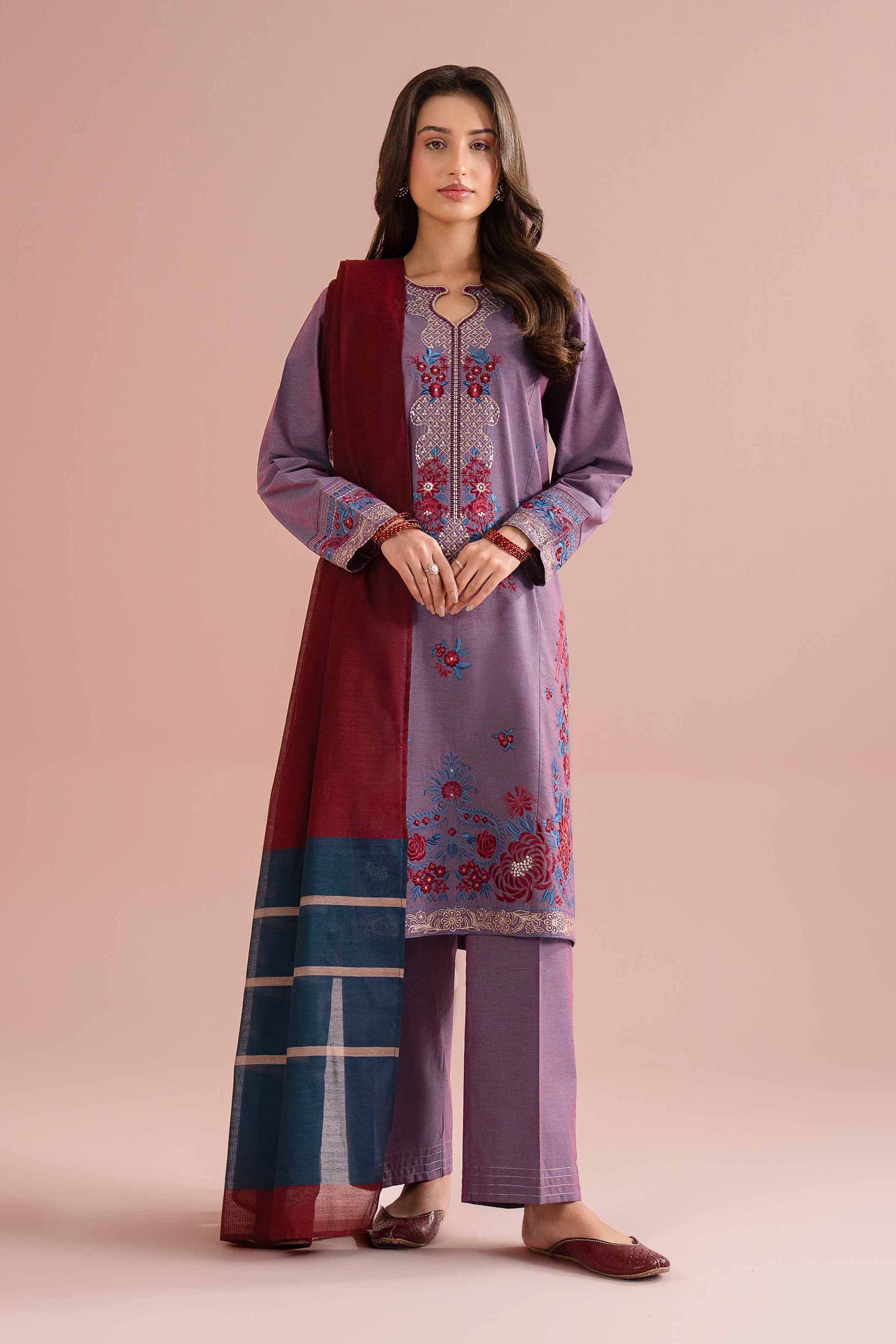 NishatUK - Purple Embroidered Yarn Dyed 3-piece ready to wear Suit