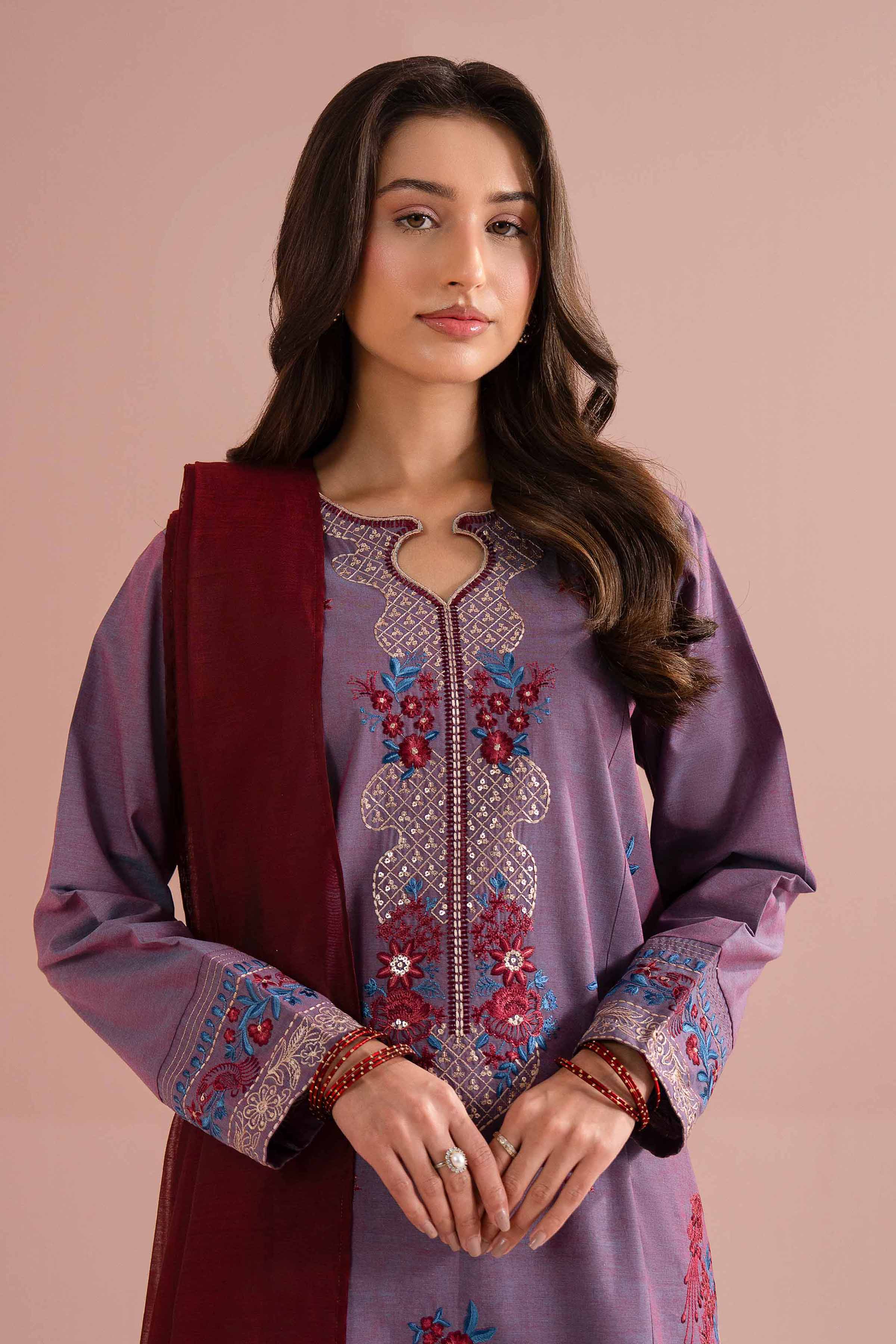 NishatUK - Purple Embroidered Yarn Dyed 3-piece ready to wear Suit