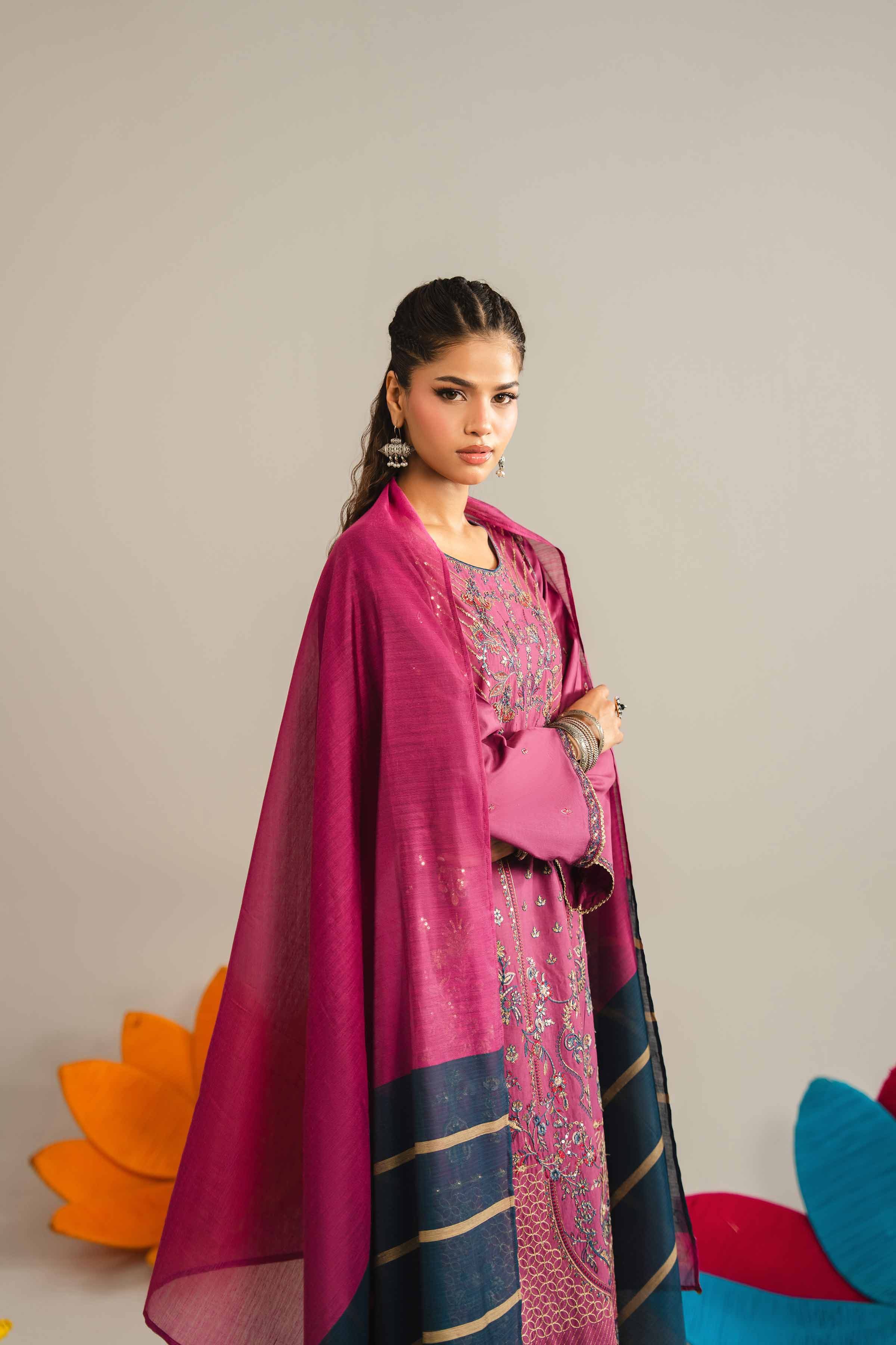 NishatUK - Purple Embroidered Yarn Dyed 3-piece ready to wear Suit