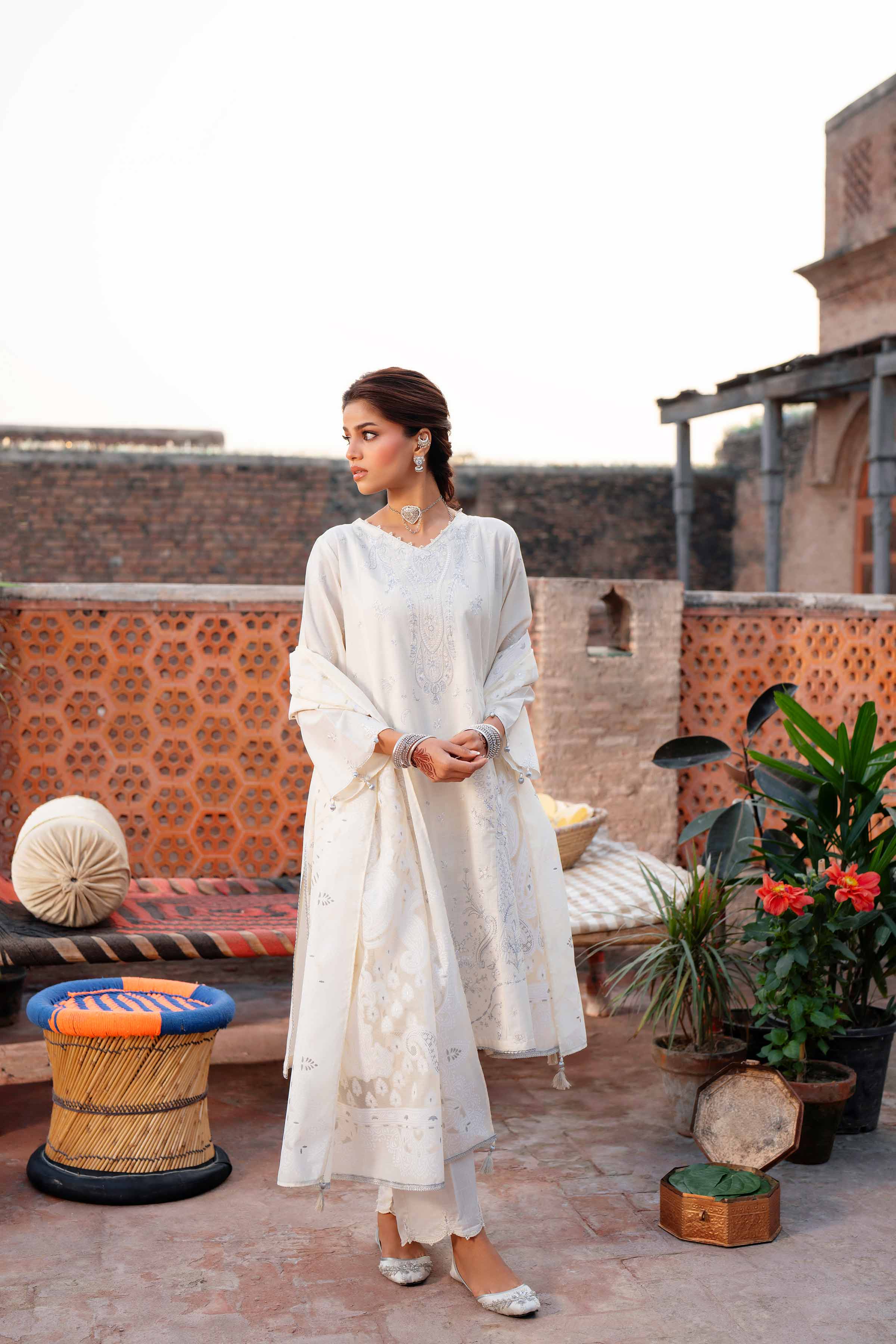 NishatUK - Off White Embroidered Cross Hatch 3-piece ready to wear Suit