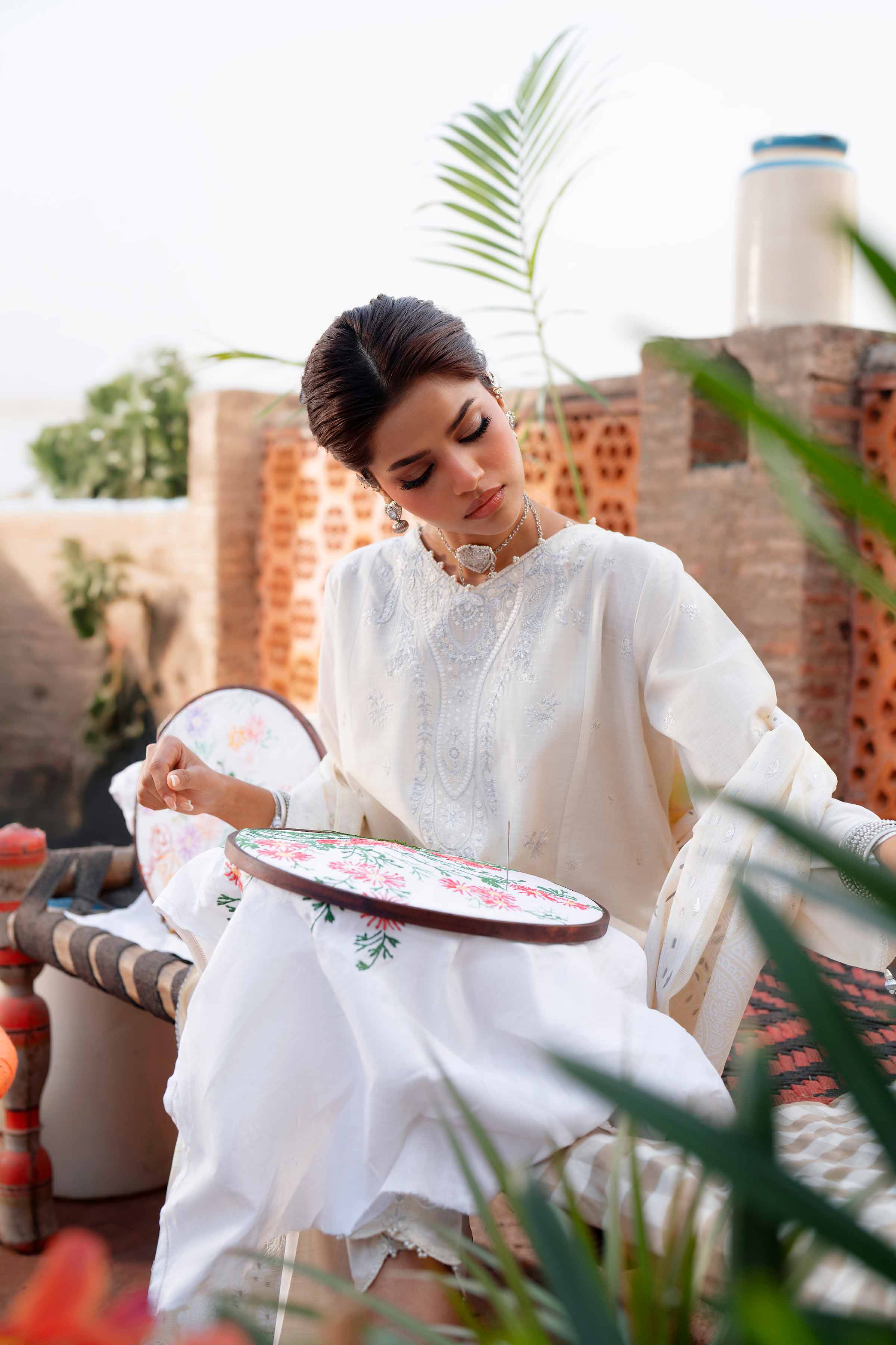 NishatUK - Off White Embroidered Cross Hatch 3-piece ready to wear Suit