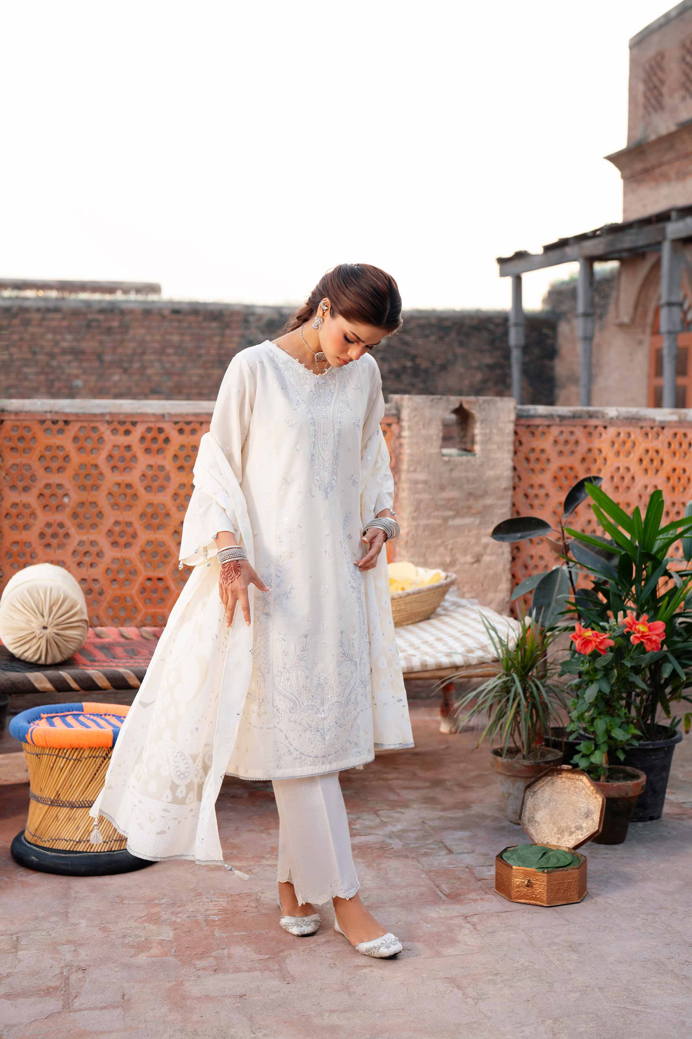 NishatUK - Off White Embroidered Cross Hatch 3-piece ready to wear Suit