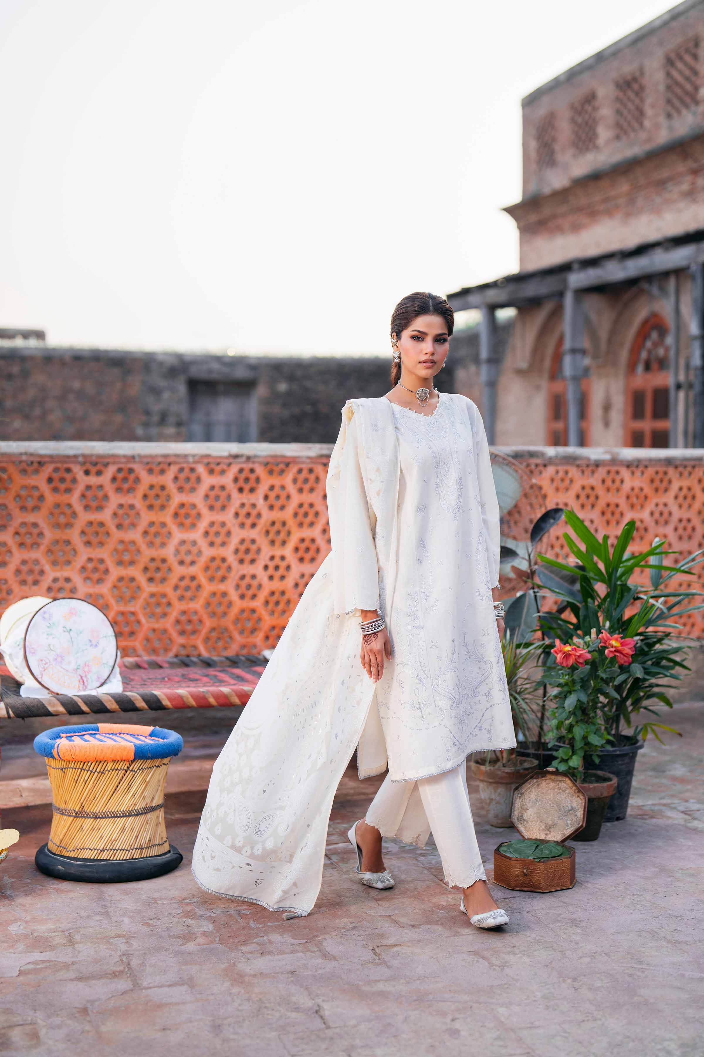 NishatUK - Off White Embroidered Cross Hatch 3-piece ready to wear Suit