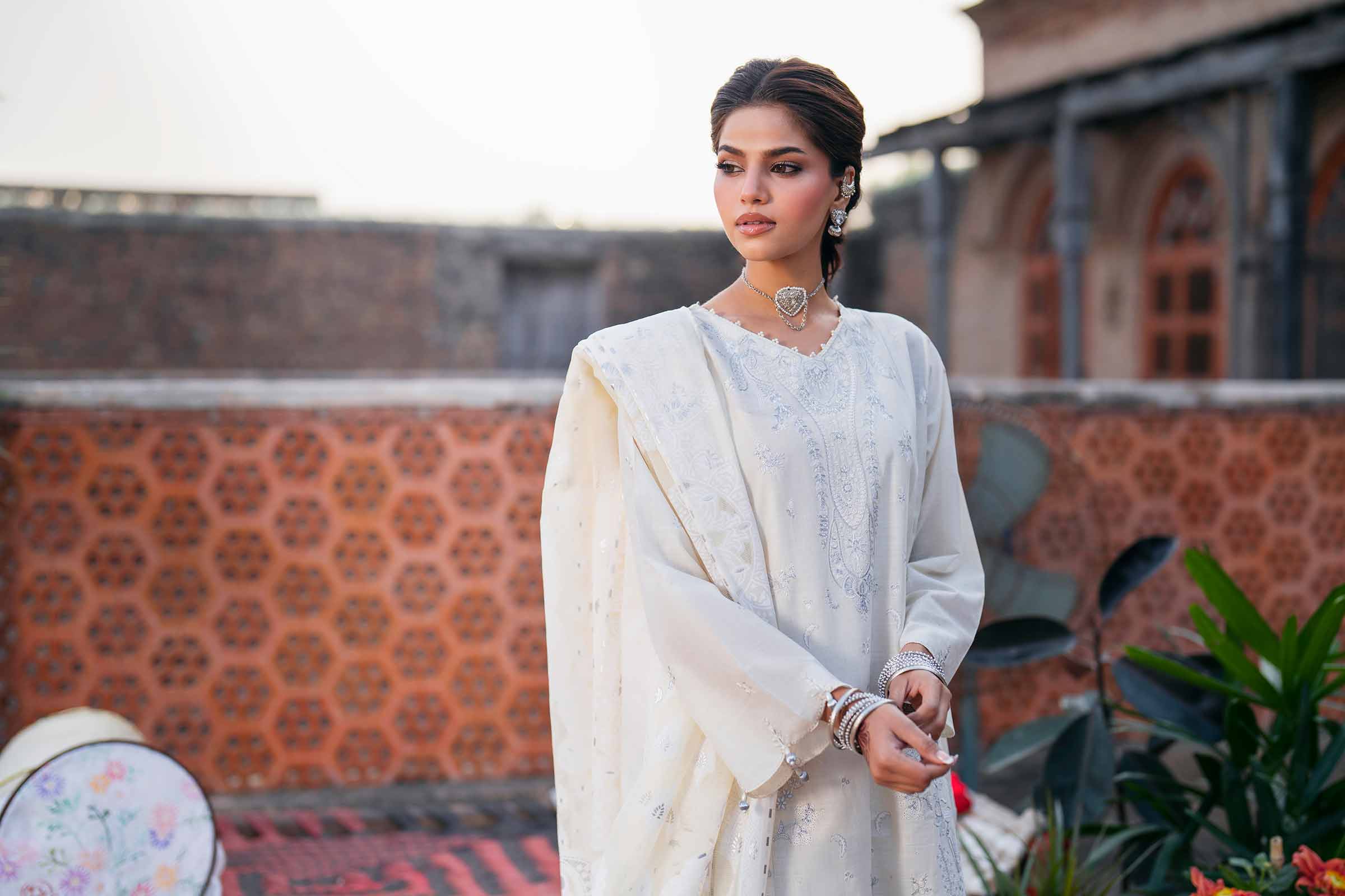 NishatUK - Off White Embroidered Cross Hatch 3-piece ready to wear Suit