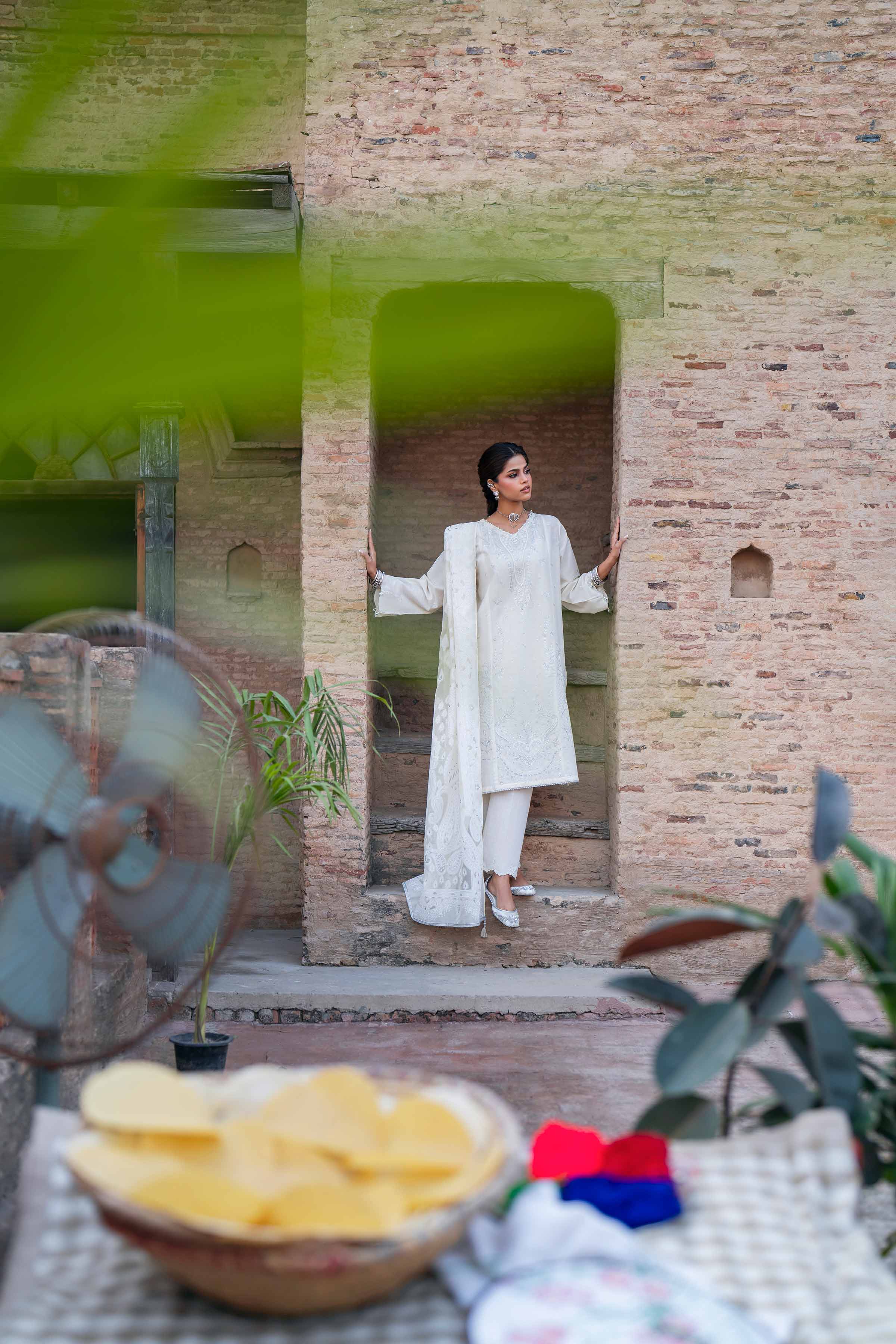 NishatUK - Off White Embroidered Cross Hatch 3-piece ready to wear Suit