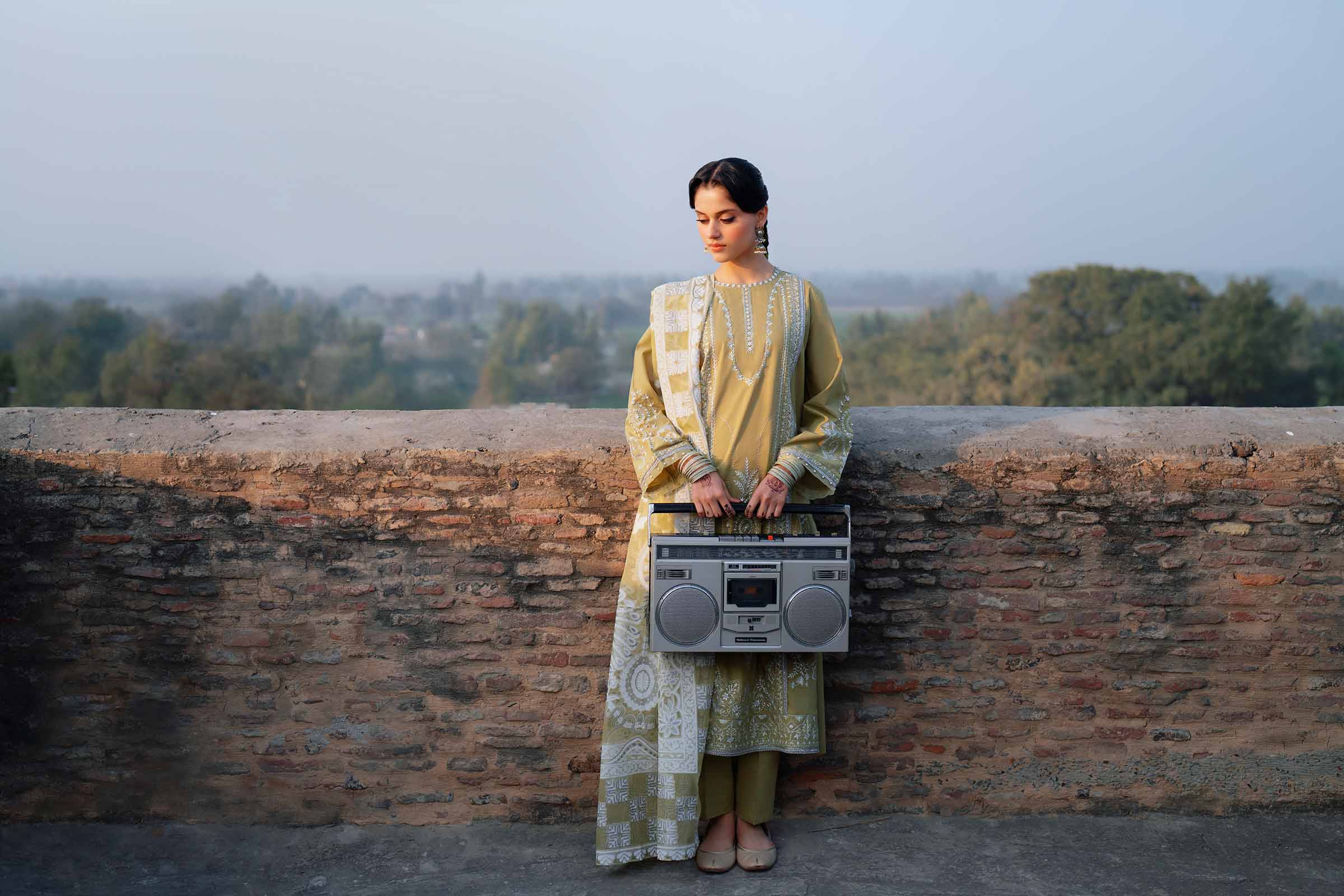 NishatUK - Green Embroidered Cross Hatch 3-piece ready to wear Suit