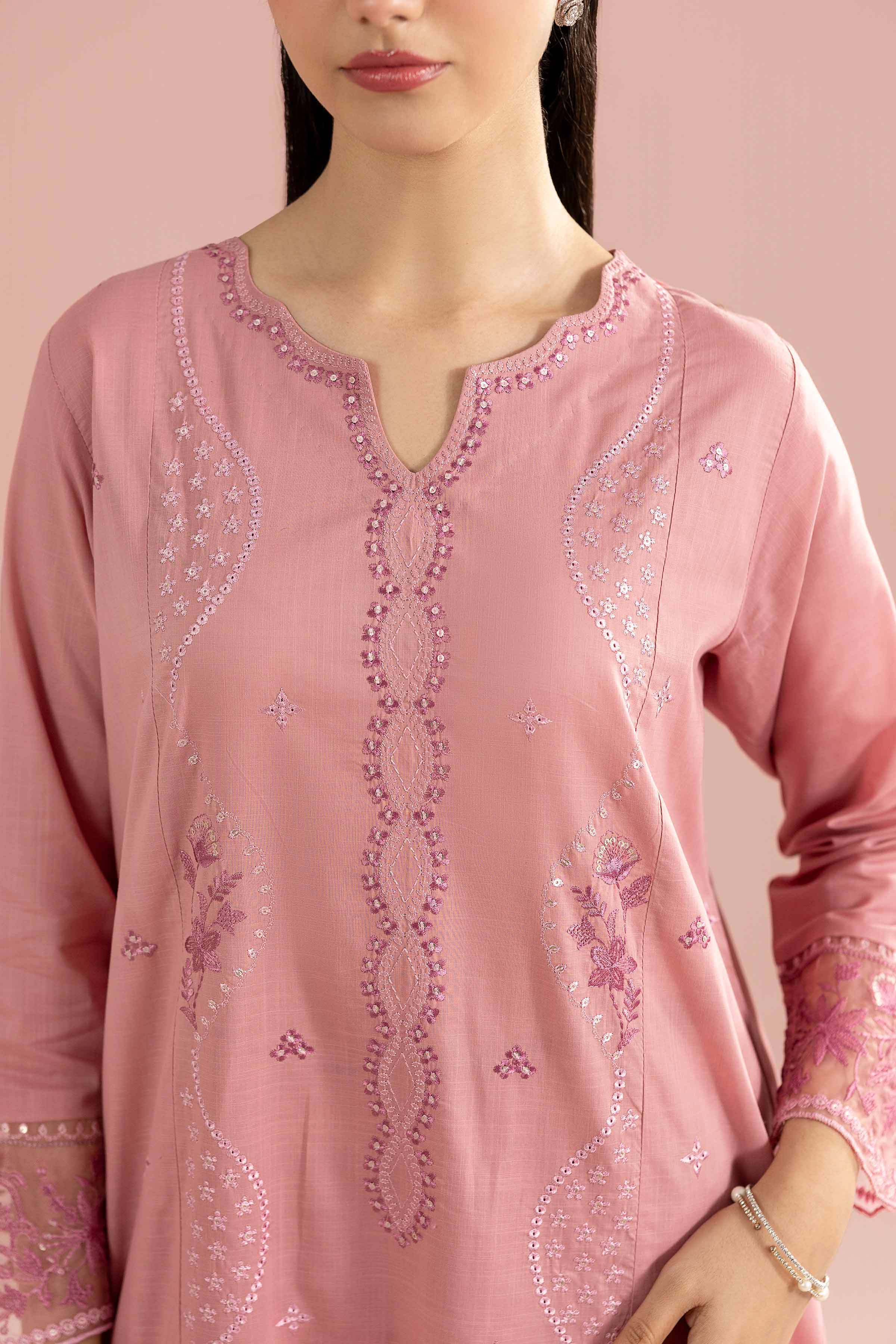 NishatUK - Pink Embroidered Cross Hatch 3-piece ready to wear Suit