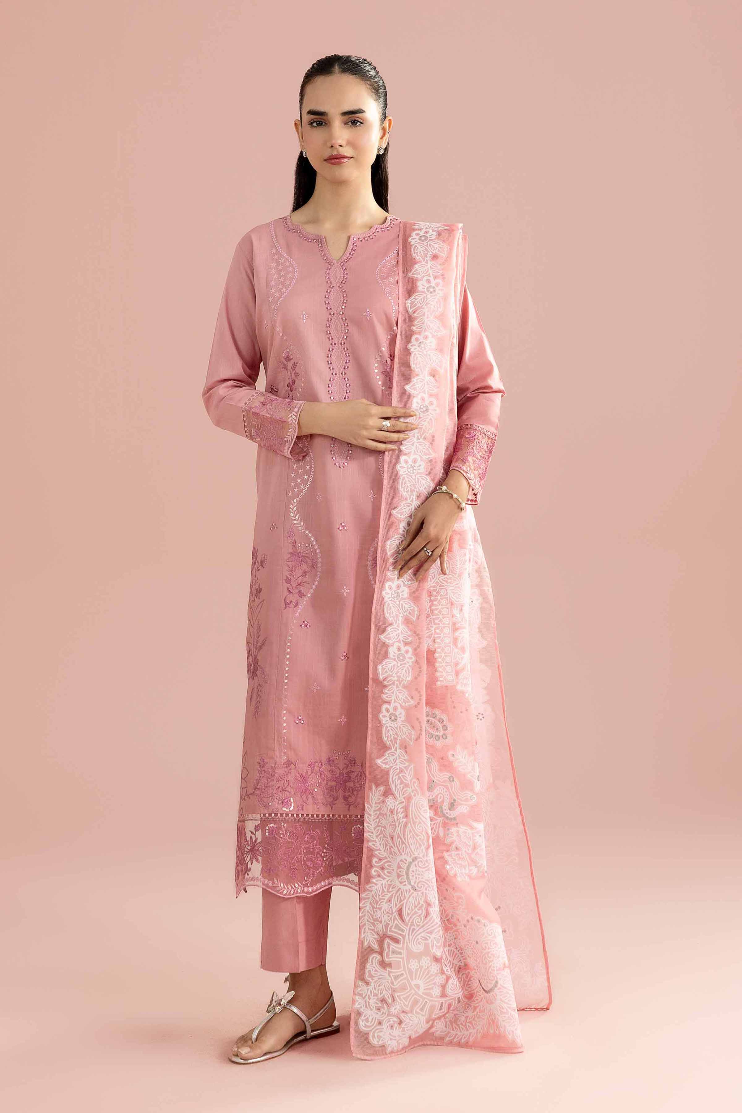 NishatUK - Pink Embroidered Cross Hatch 3-piece ready to wear Suit