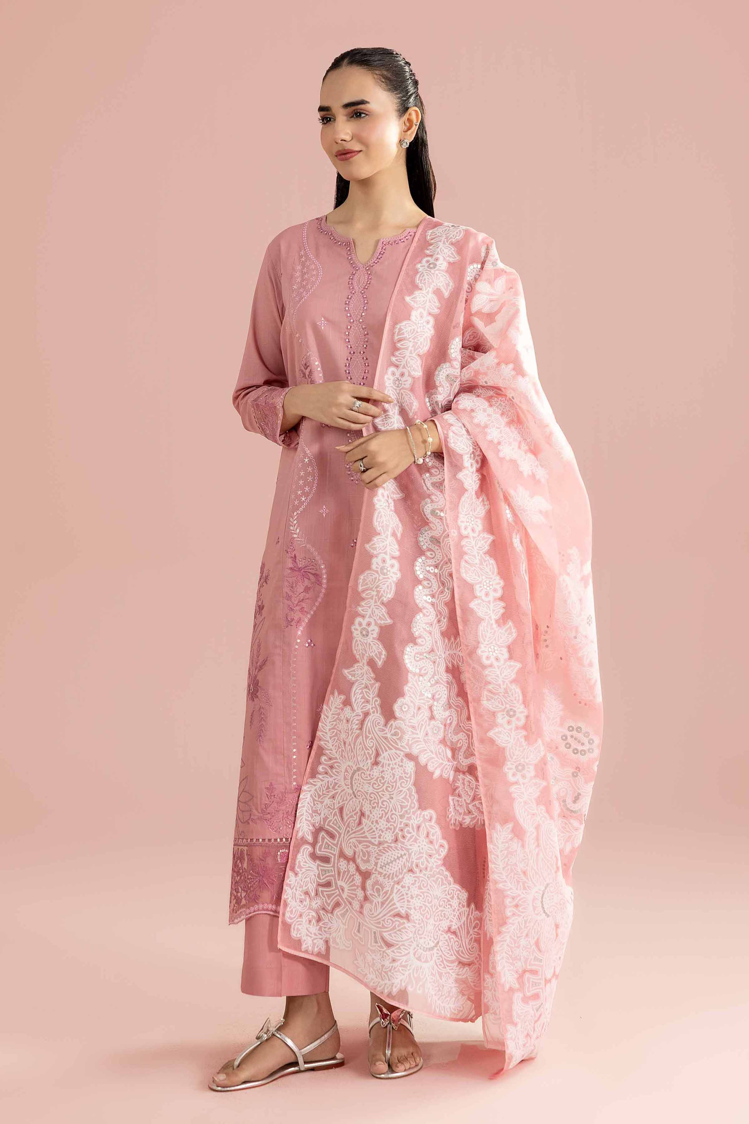 NishatUK - Pink Embroidered Cross Hatch 3-piece ready to wear Suit