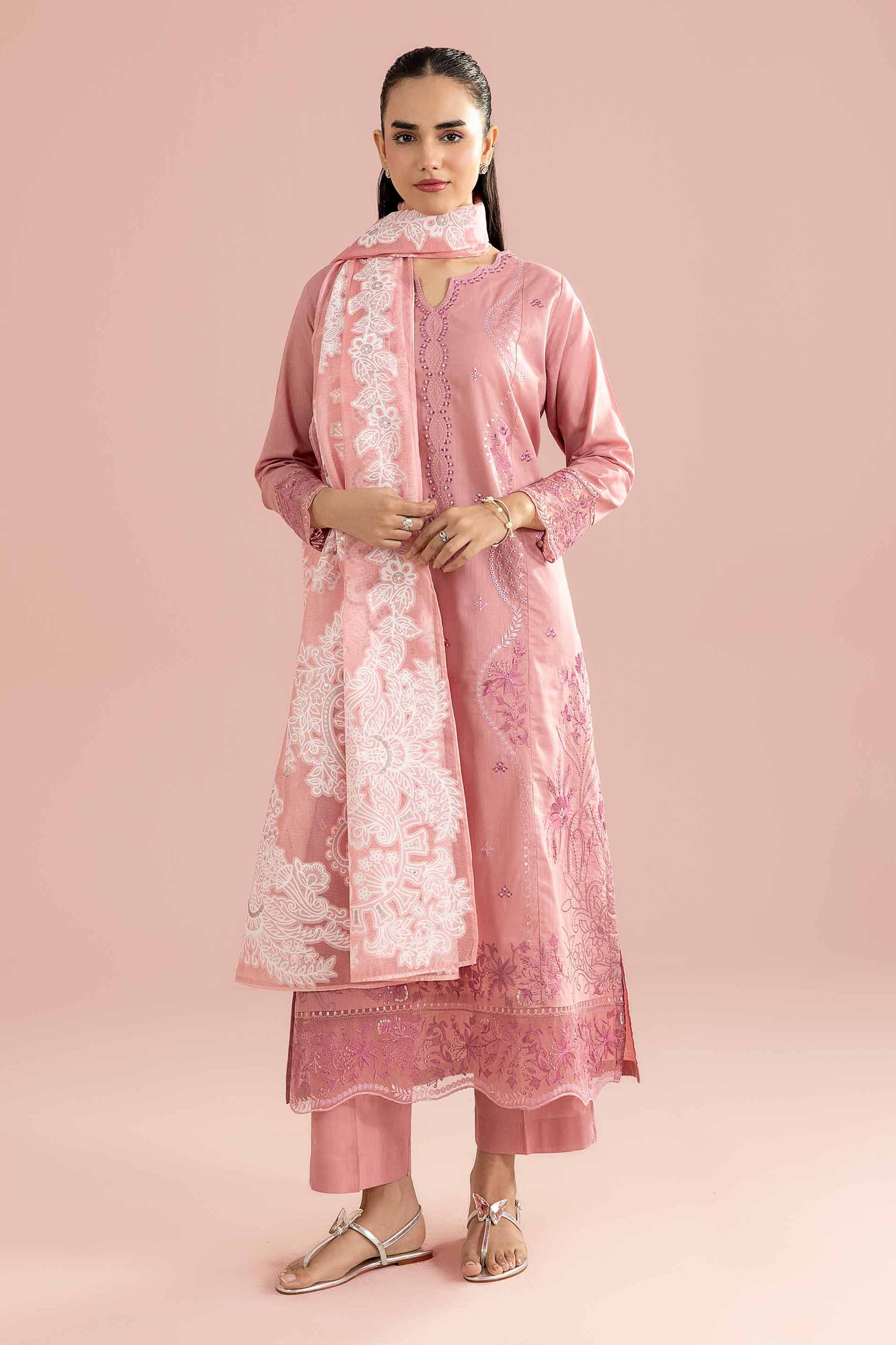NishatUK - Pink Embroidered Cross Hatch 3-piece ready to wear Suit