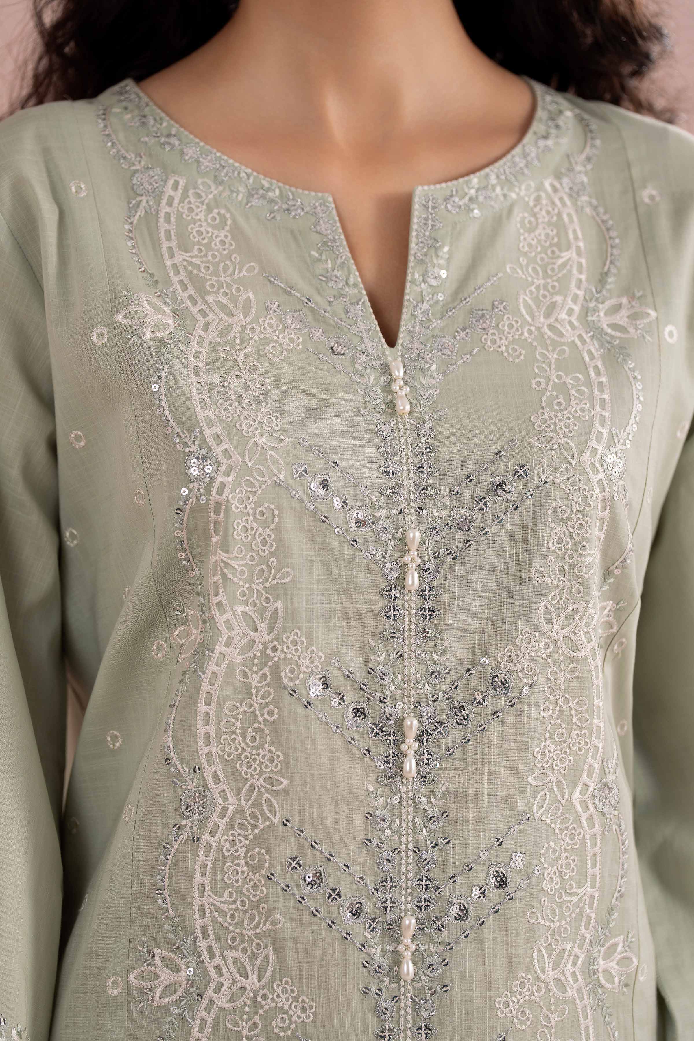 NishatUK - Green Embroidered Cross Hatch  ready to wear Suit