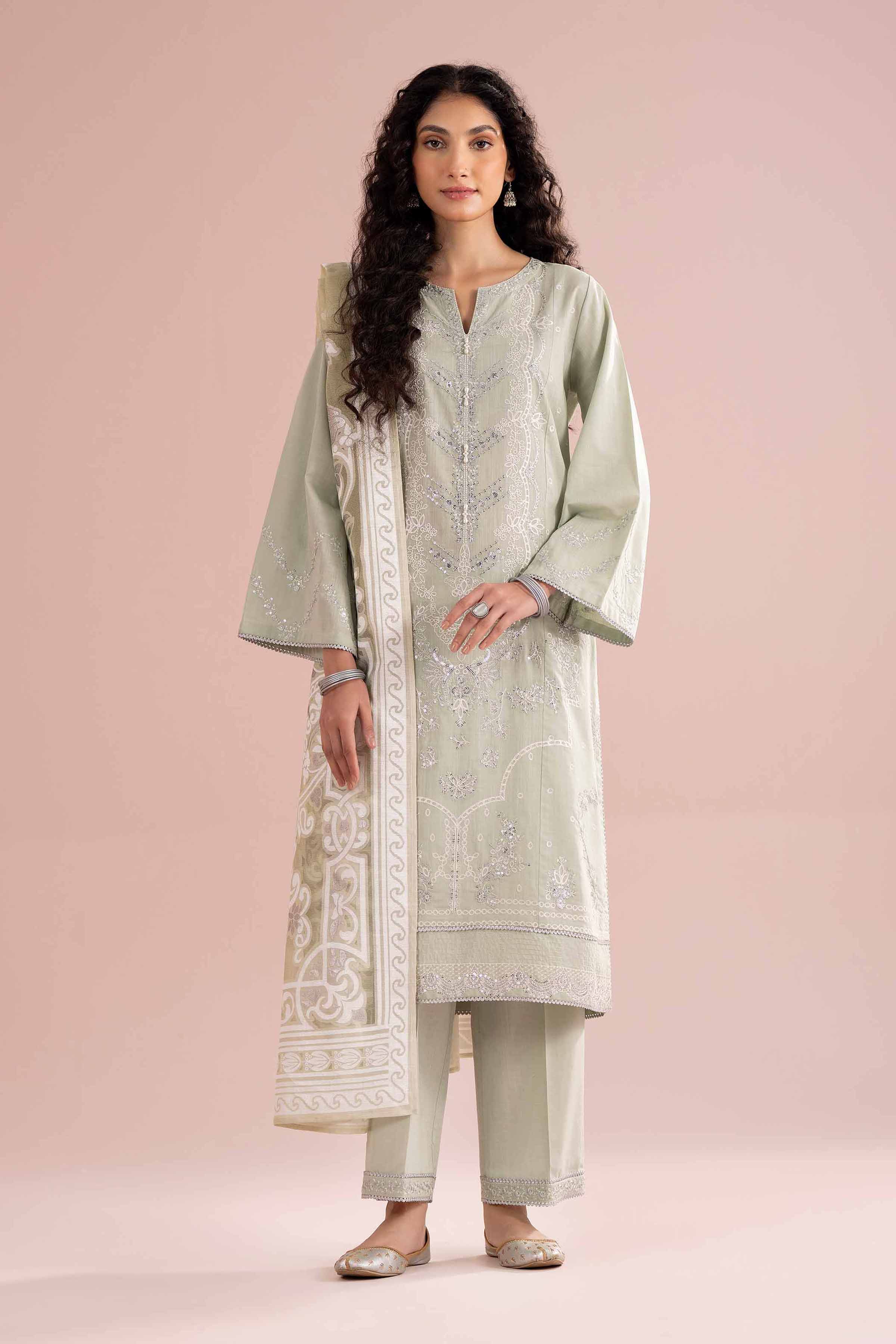 NishatUK - Green Embroidered Cross Hatch  ready to wear Suit