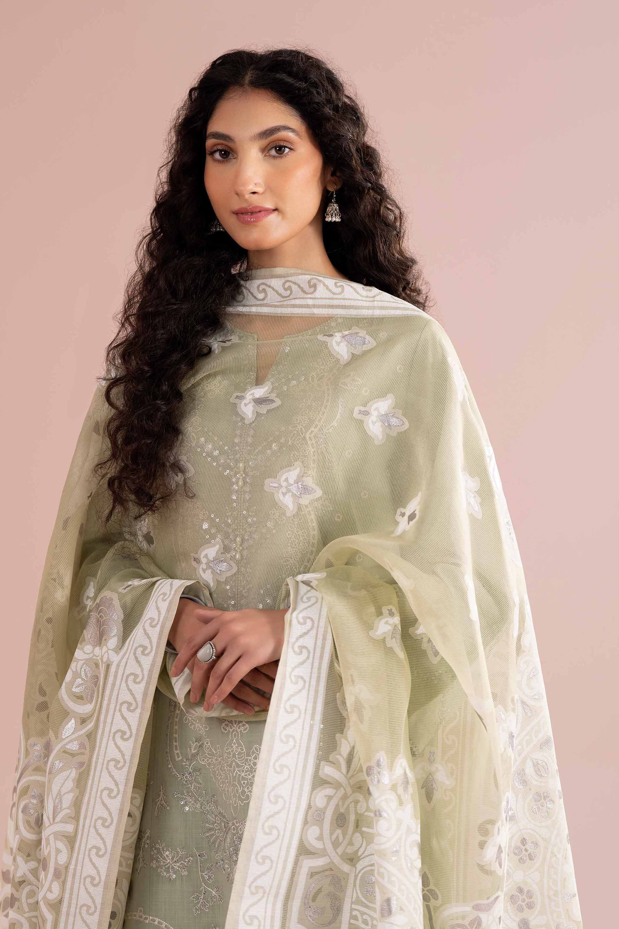 NishatUK - Green Embroidered Cross Hatch  ready to wear Suit