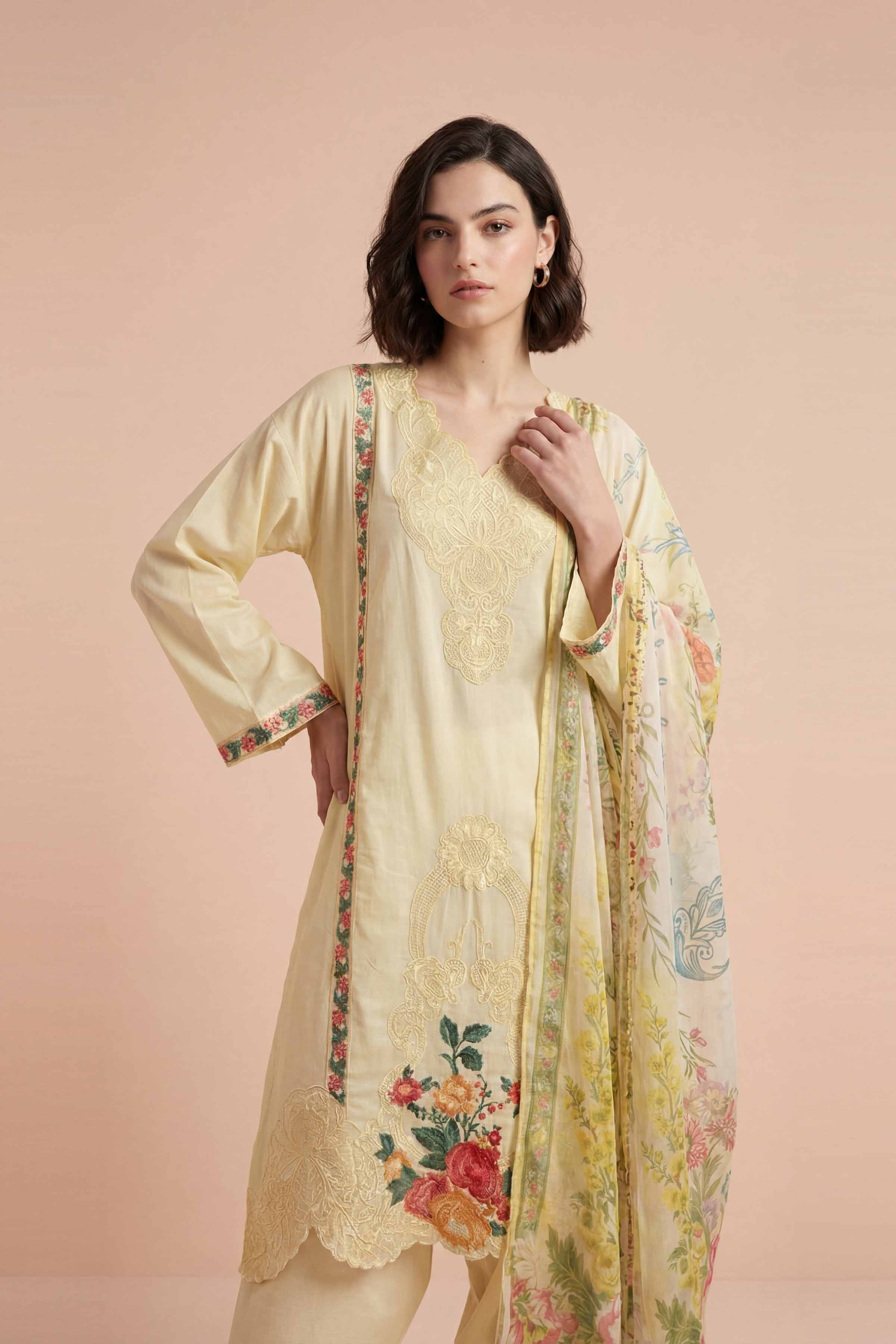 NishatUK - Yellow Embroidered Cotton 3-piece ready to wear Suit
