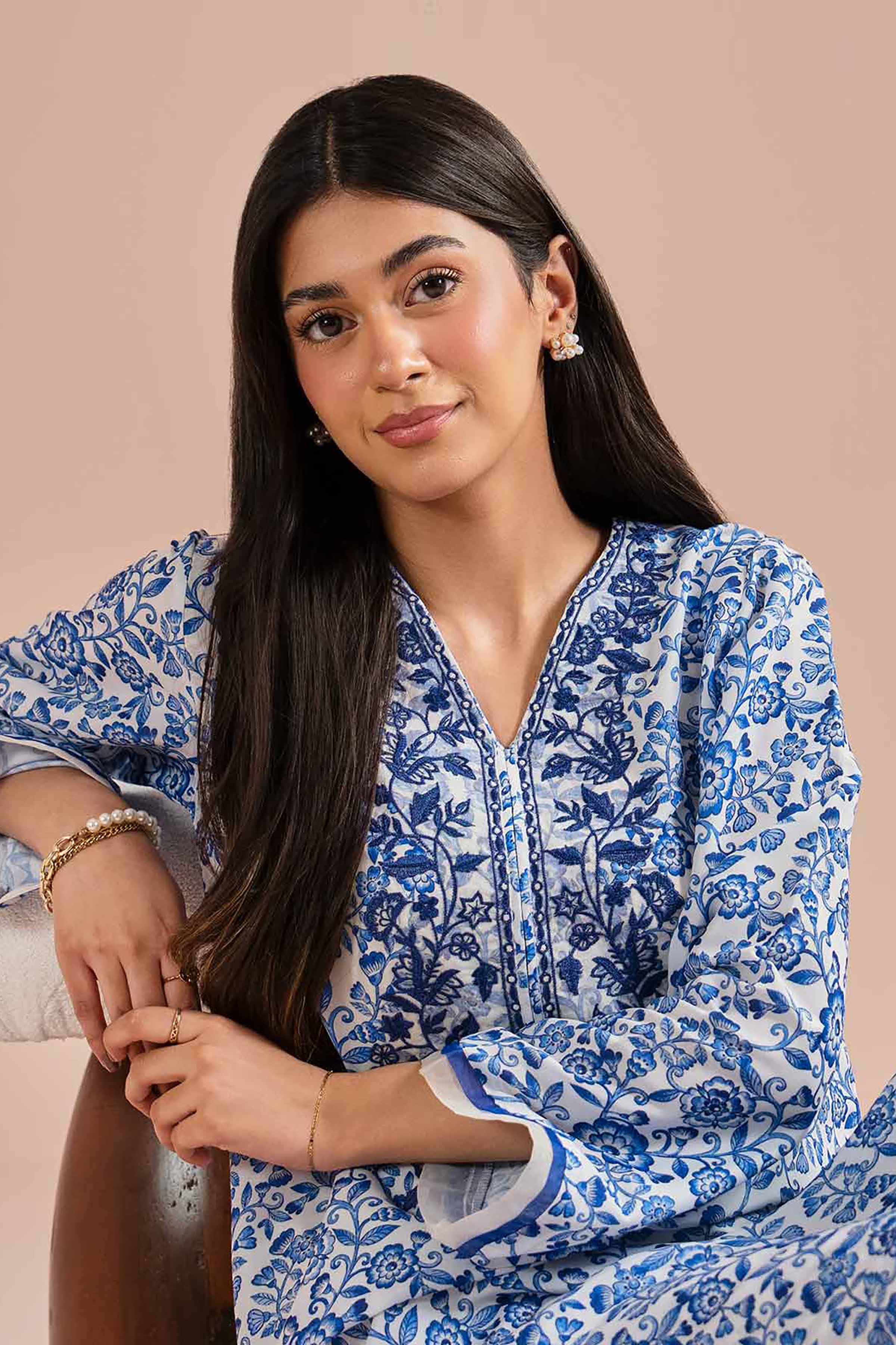 NishatUK - Blue Embroidered Lawn 2-piece ready to wear Dress