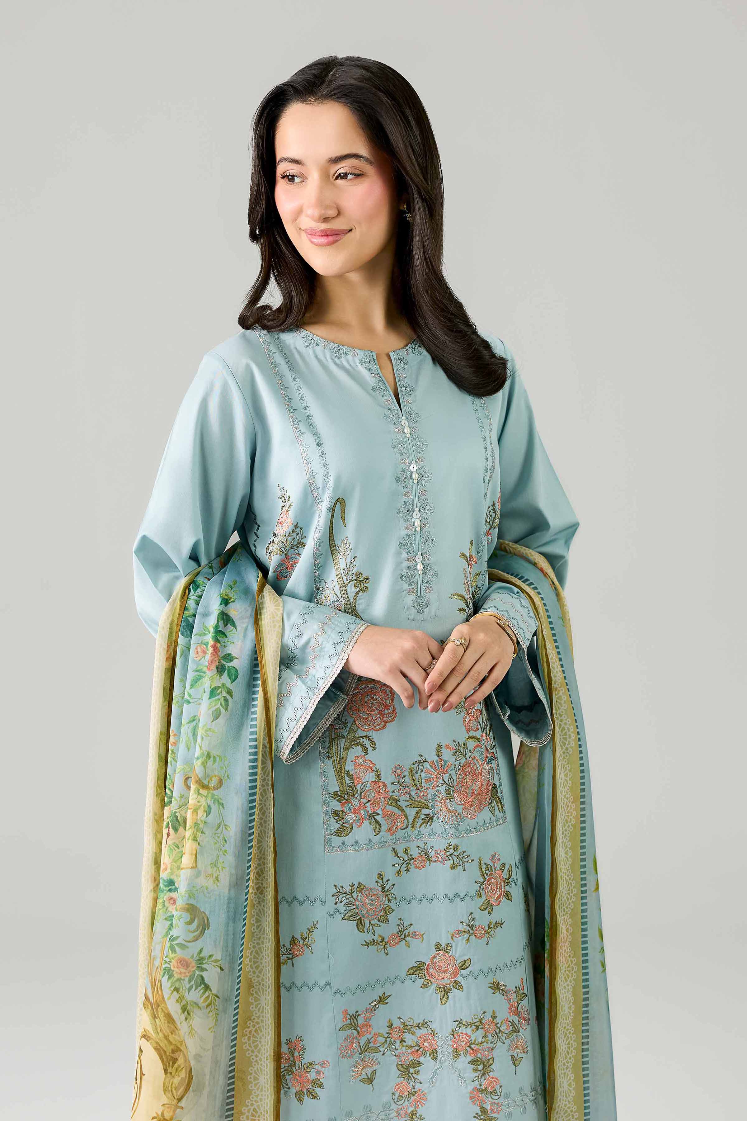 Nishat UK - Blue Embroidered Cotton 3-piece ready to wear Suit