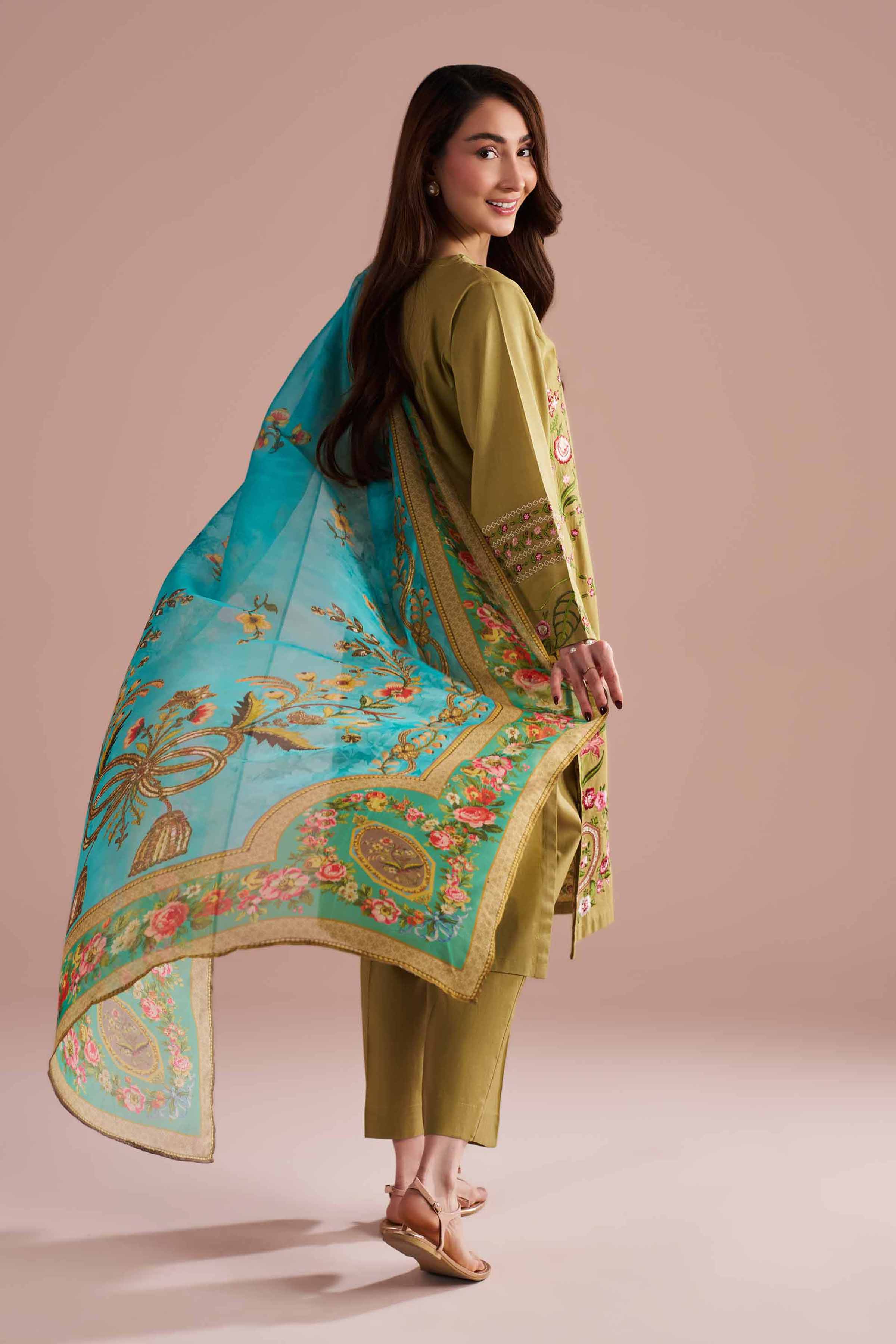 NishatUK - Green Embroidered Cotton  ready to wear Suit