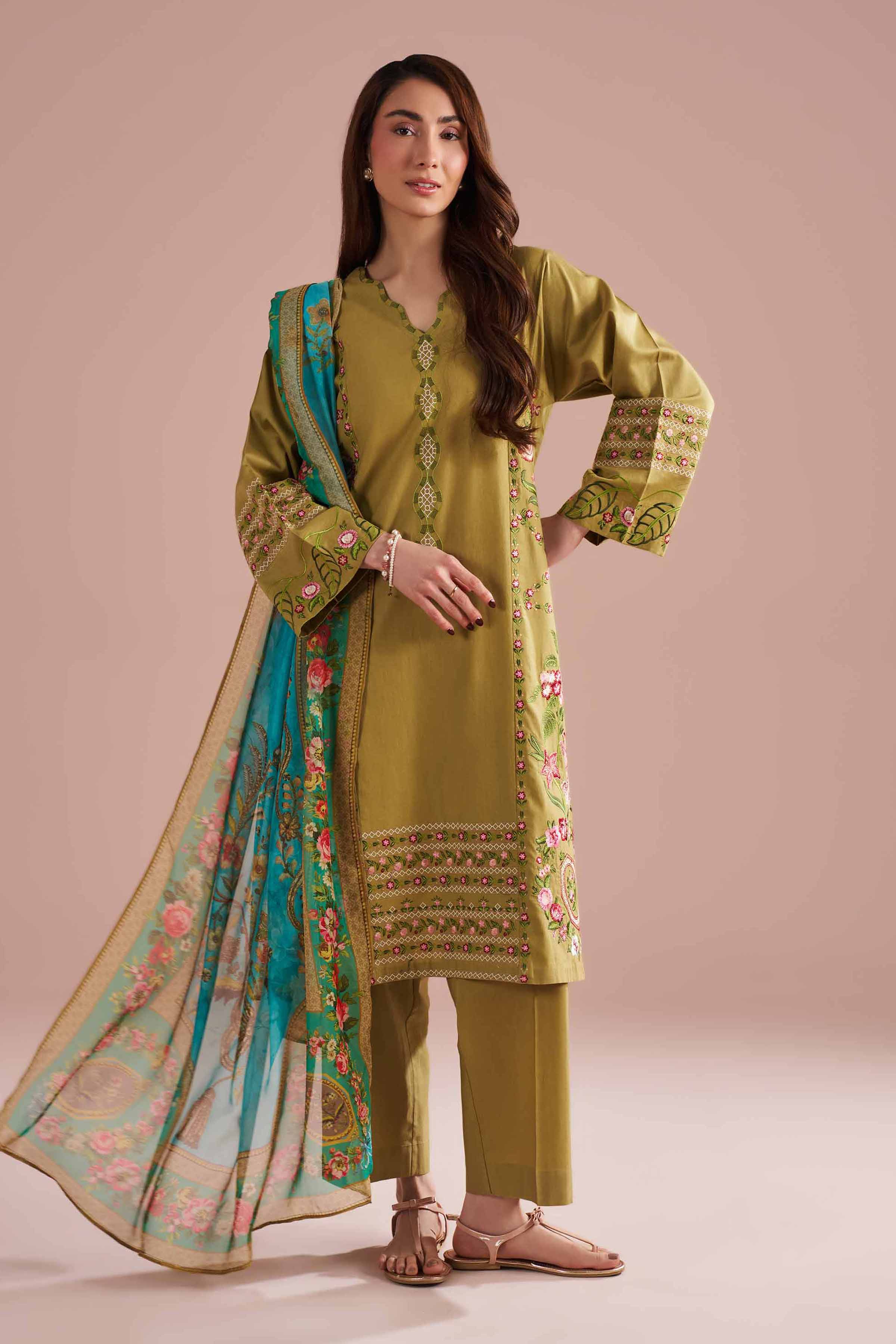 NishatUK - Green Embroidered Cotton  ready to wear Suit
