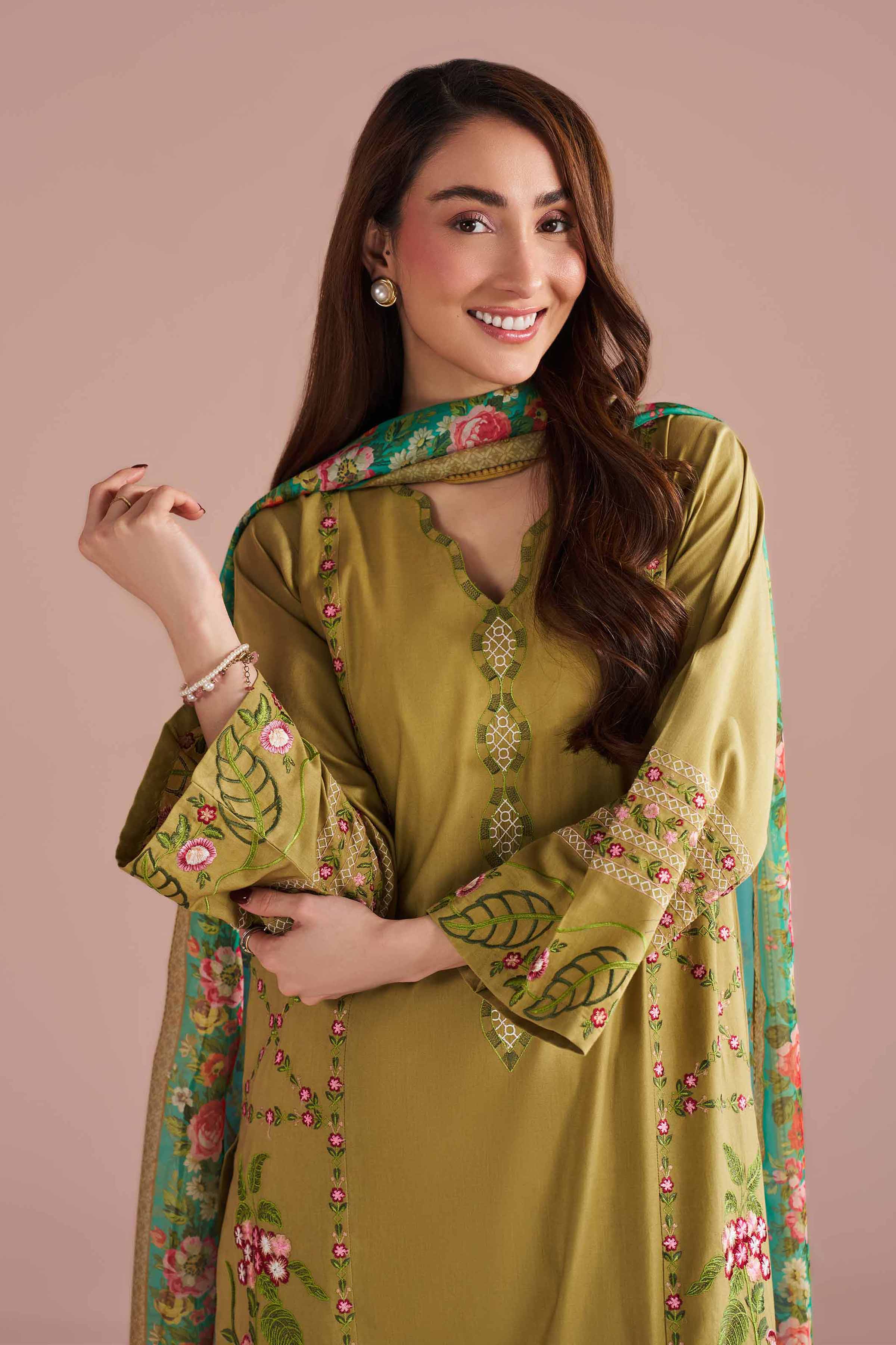 NishatUK - Green Embroidered Cotton  ready to wear Suit