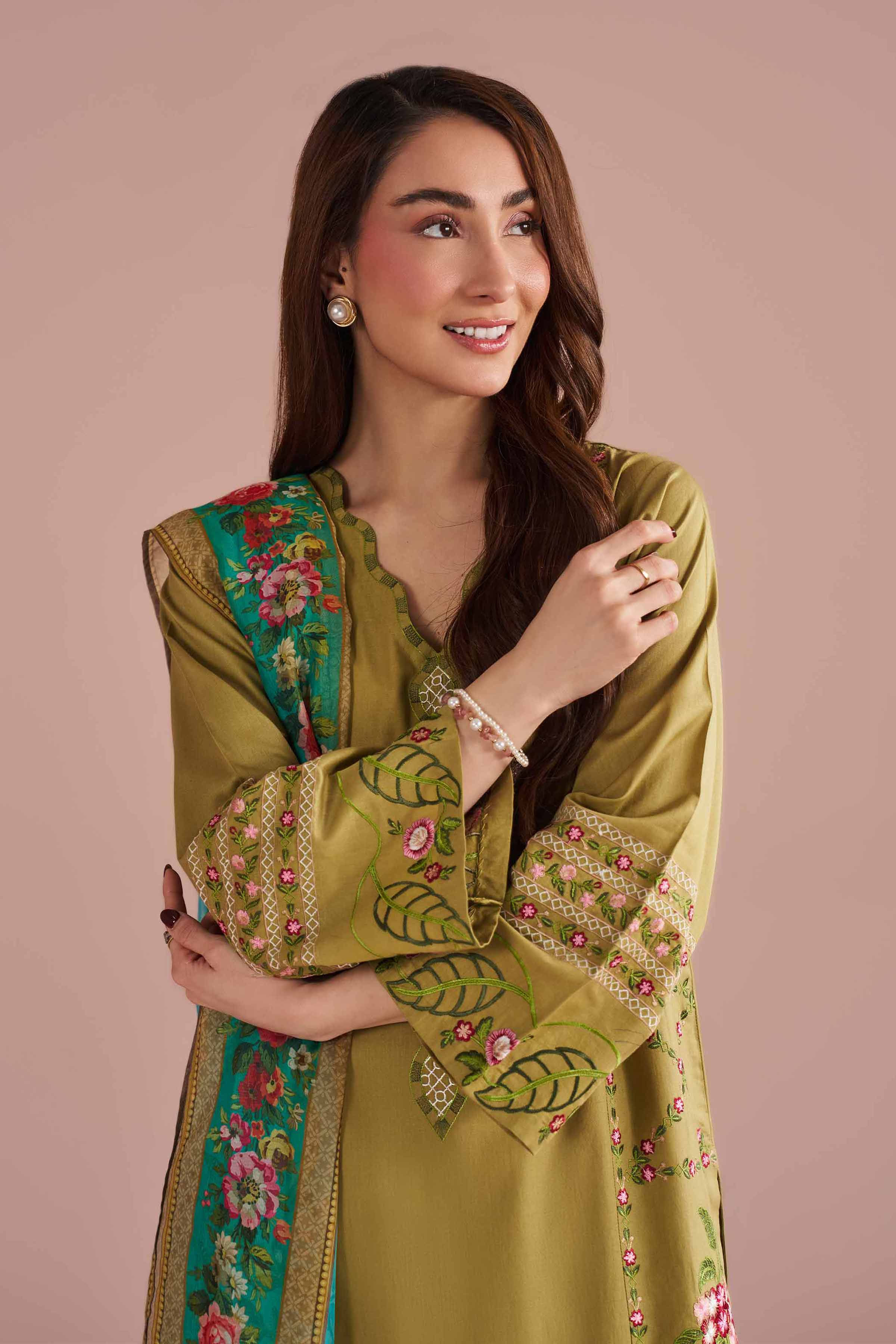 NishatUK - Green Embroidered Cotton  ready to wear Suit