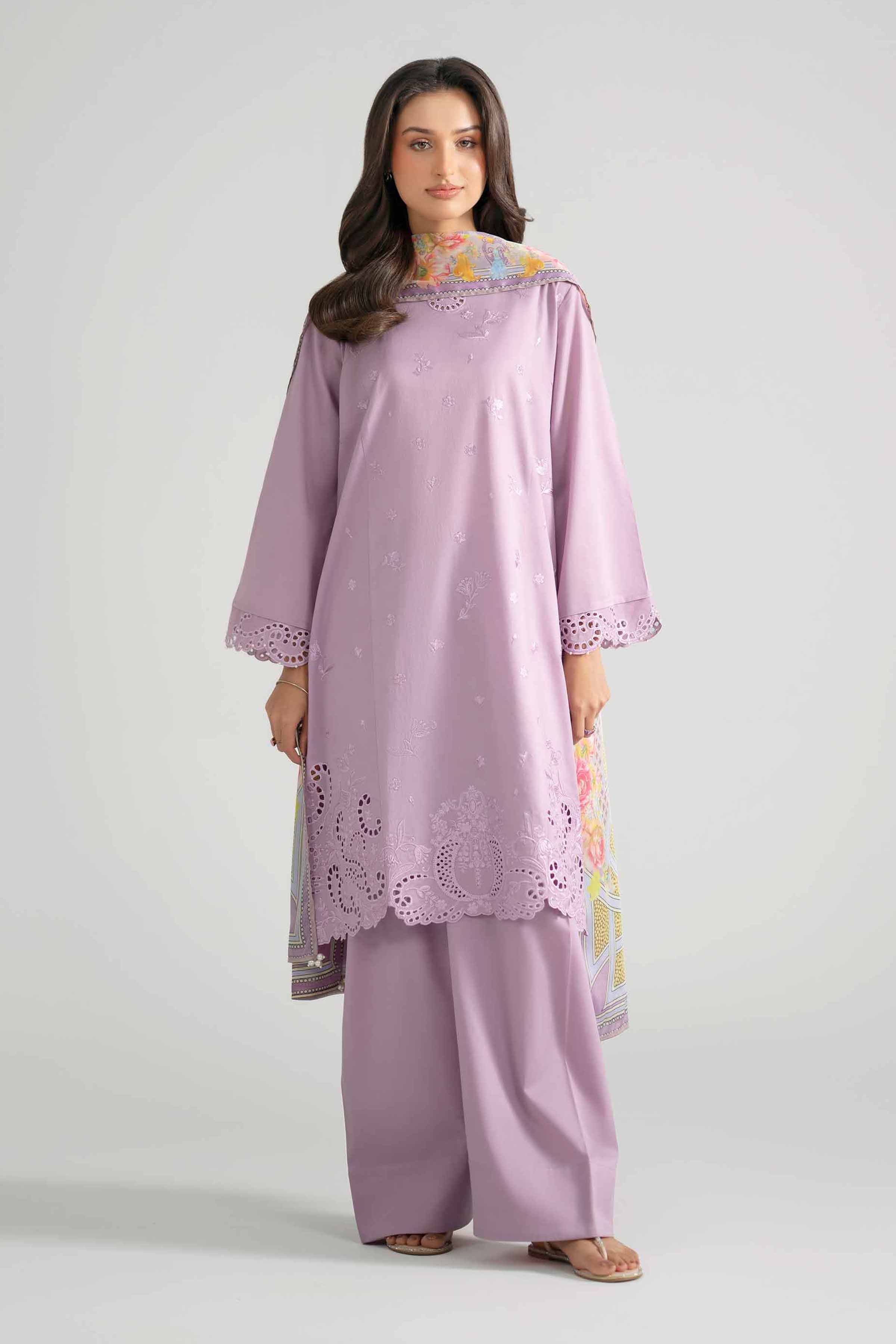 Nishat UK - Purple Embroidered Cotton 3 Pieces ready to wear Suit