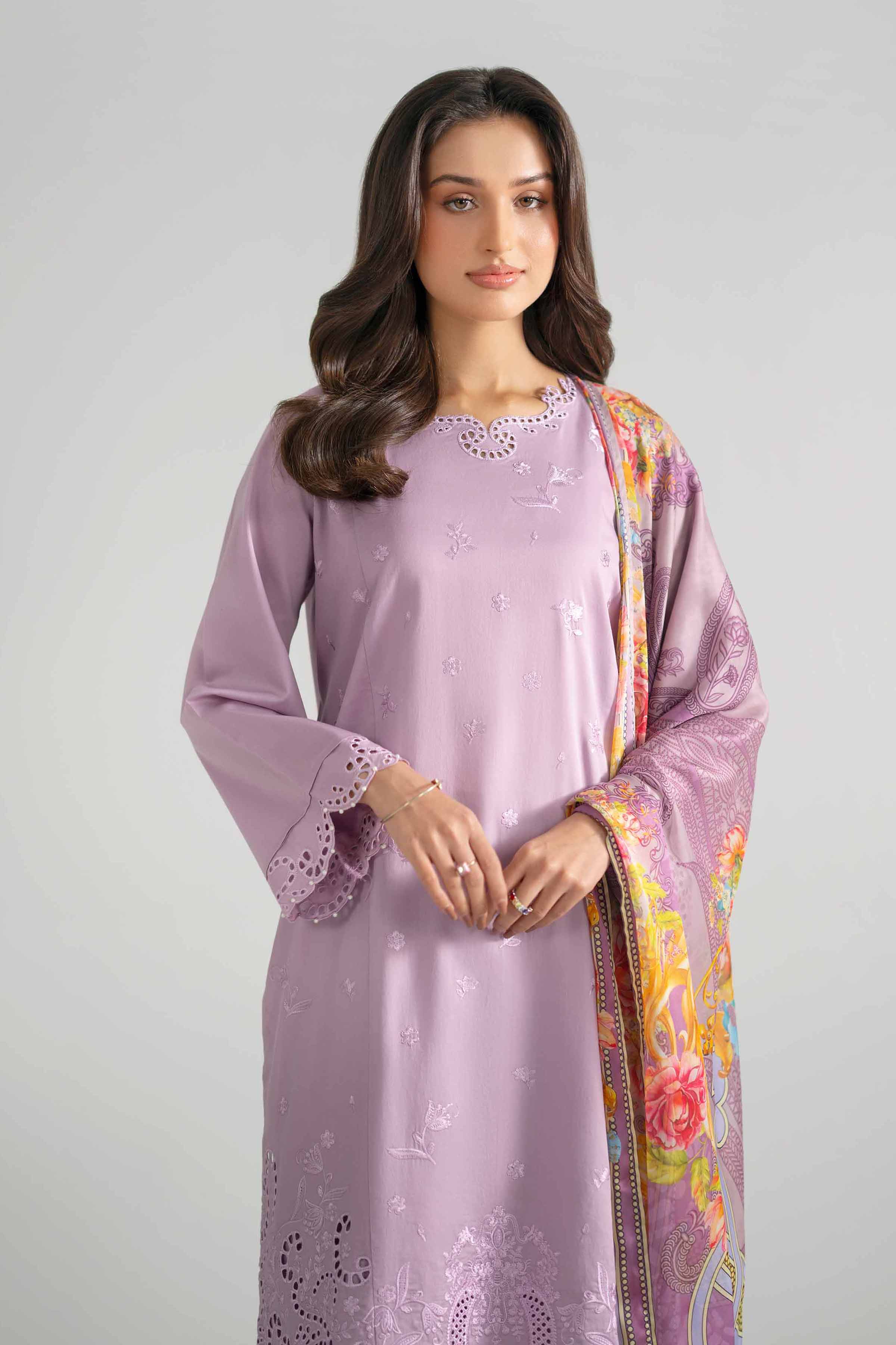 Nishat UK - Purple Embroidered Cotton 3 Pieces ready to wear Suit