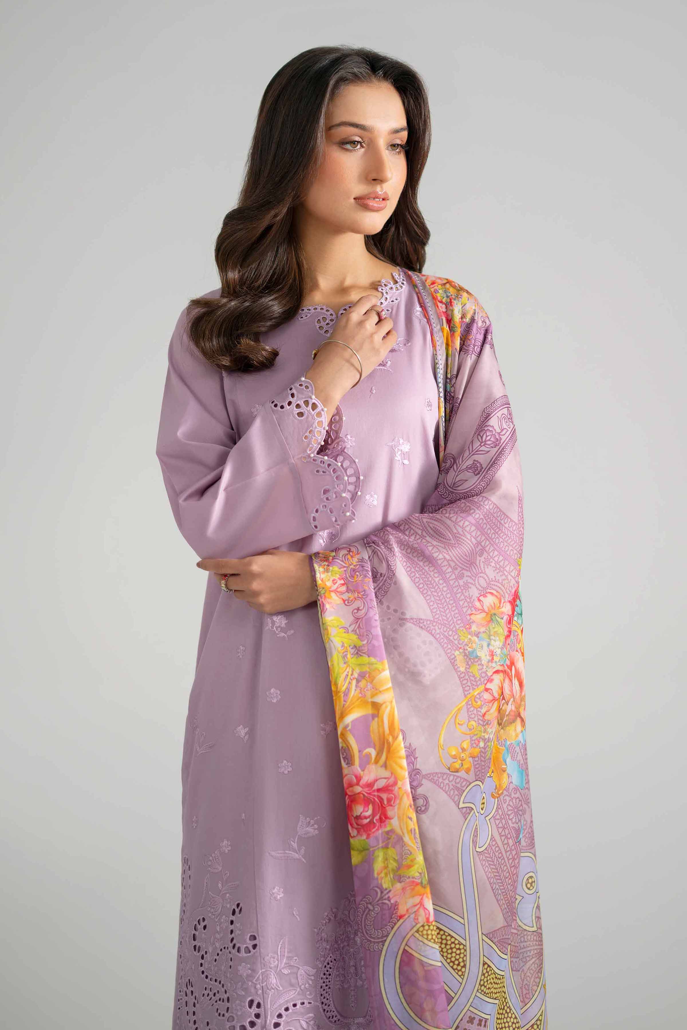 Nishat UK - Purple Embroidered Cotton 3 Pieces ready to wear Suit