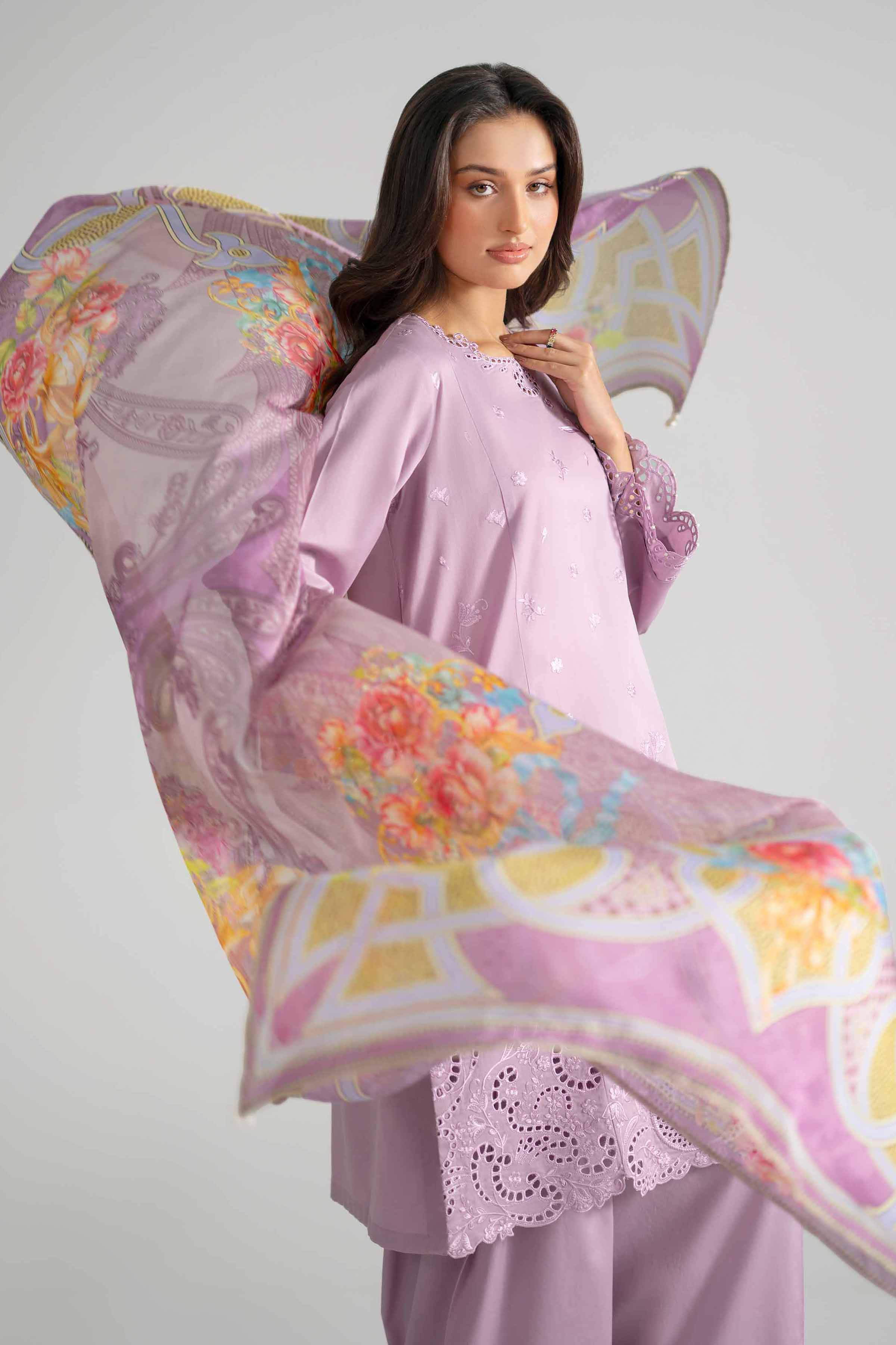 Nishat UK - Purple Embroidered Cotton 3 Pieces ready to wear Suit