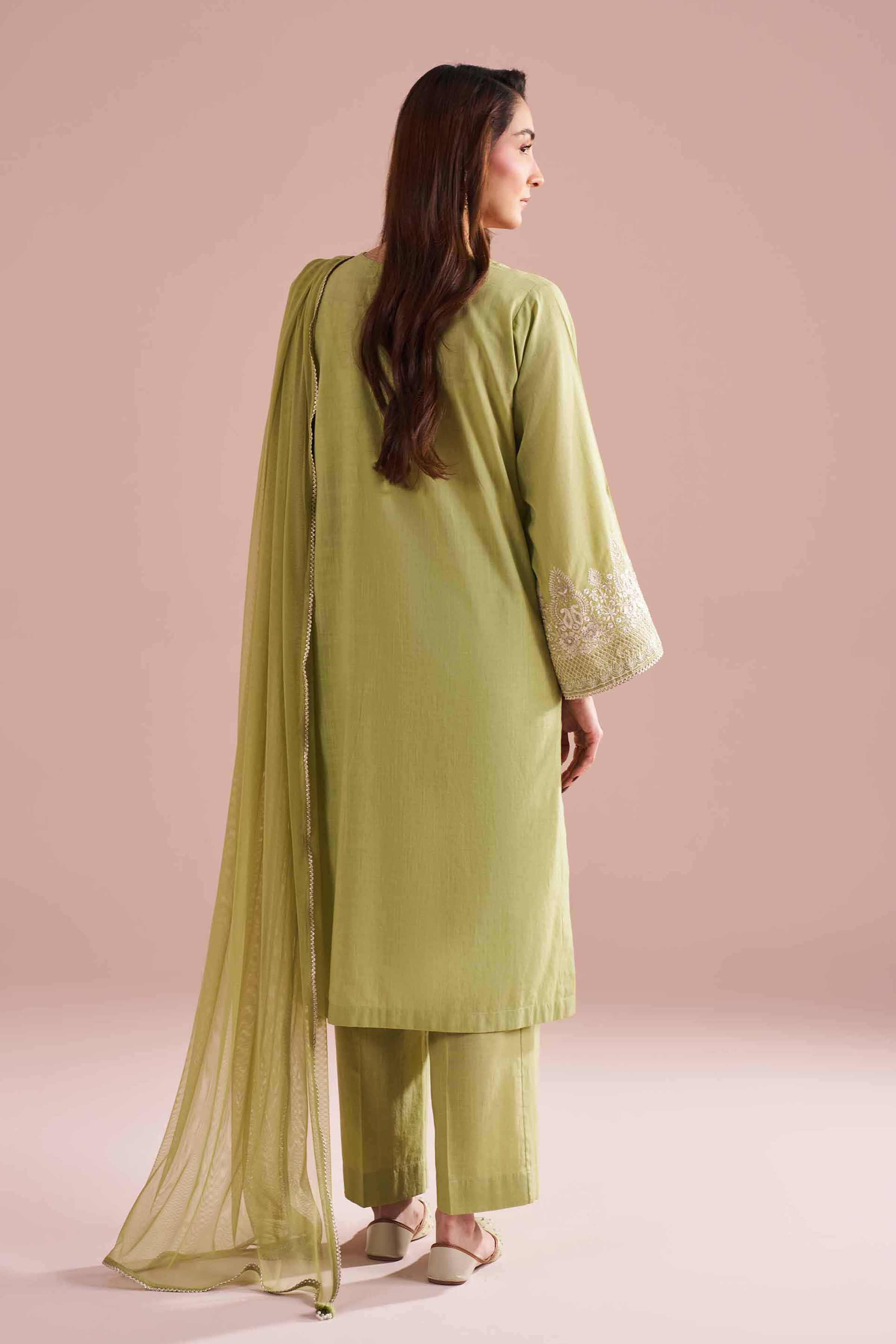 NishatUK - Green Embroidered Cross Hatch 3-piece ready to wear Suit