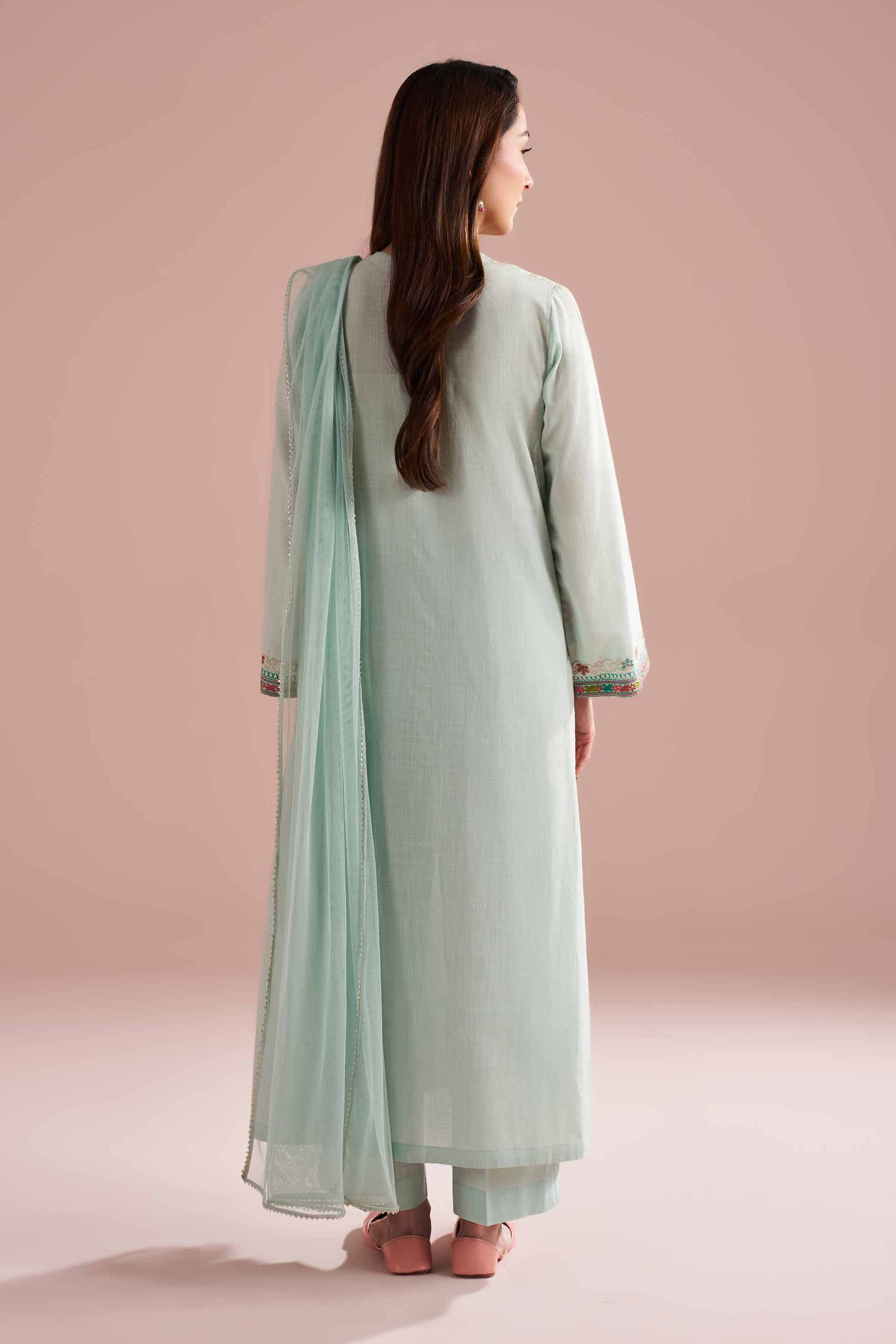 NishatUK - Green Embroidered Cross Hatch 3-piece ready to wear Suit