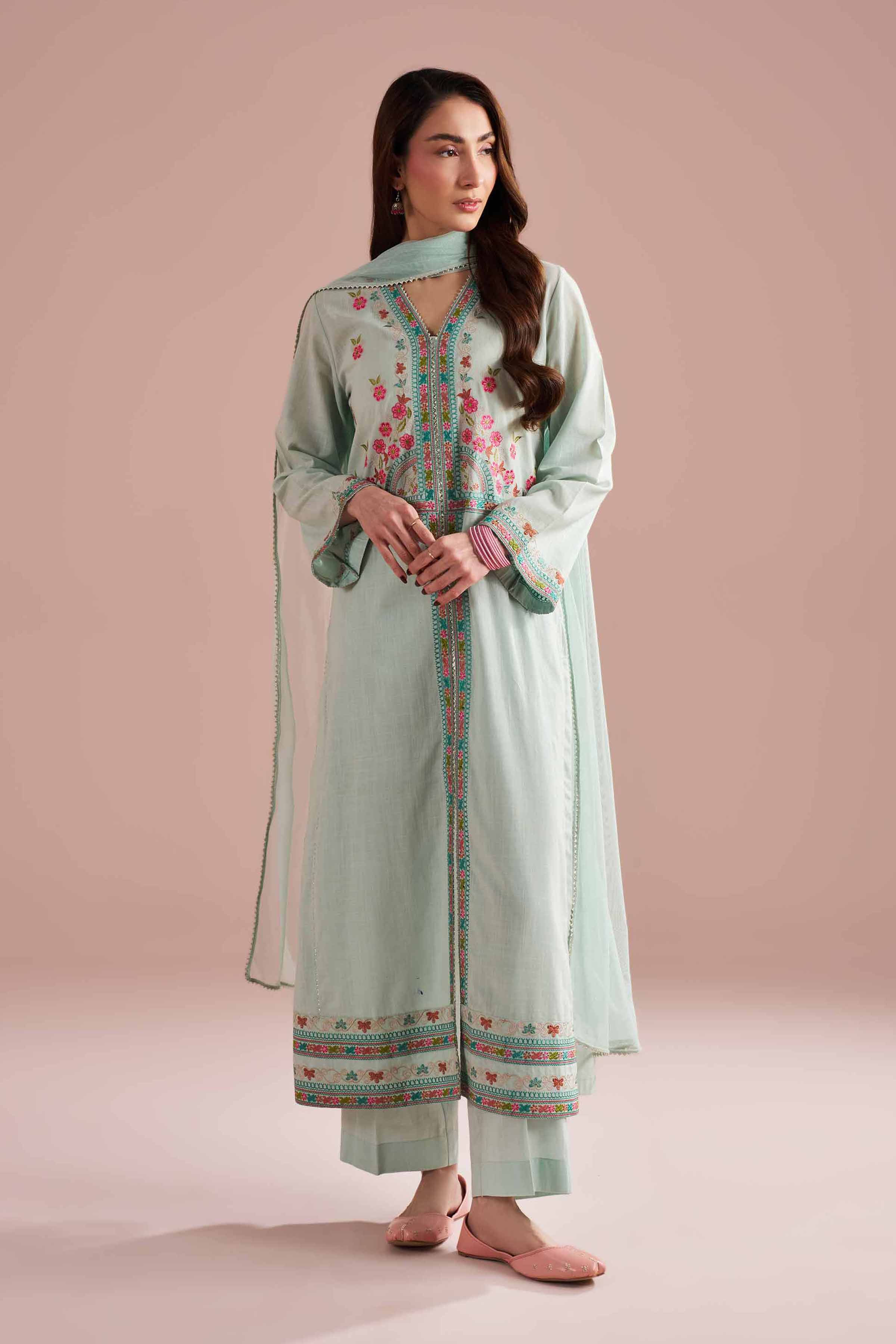NishatUK - Green Embroidered Cross Hatch 3-piece ready to wear Suit