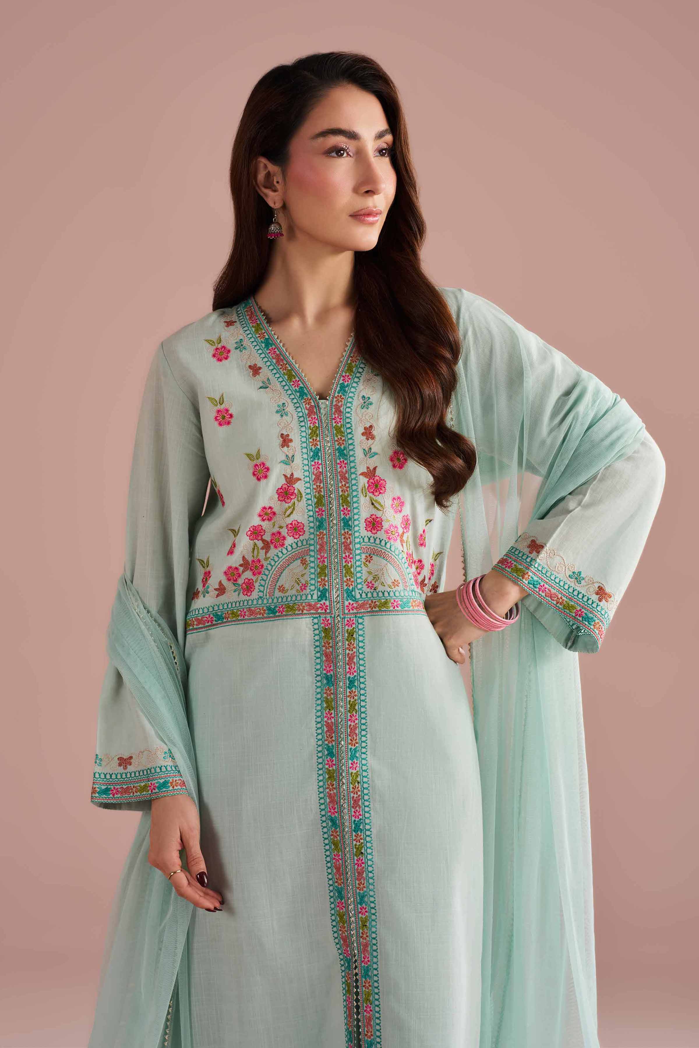 NishatUK - Green Embroidered Cross Hatch 3-piece ready to wear Suit