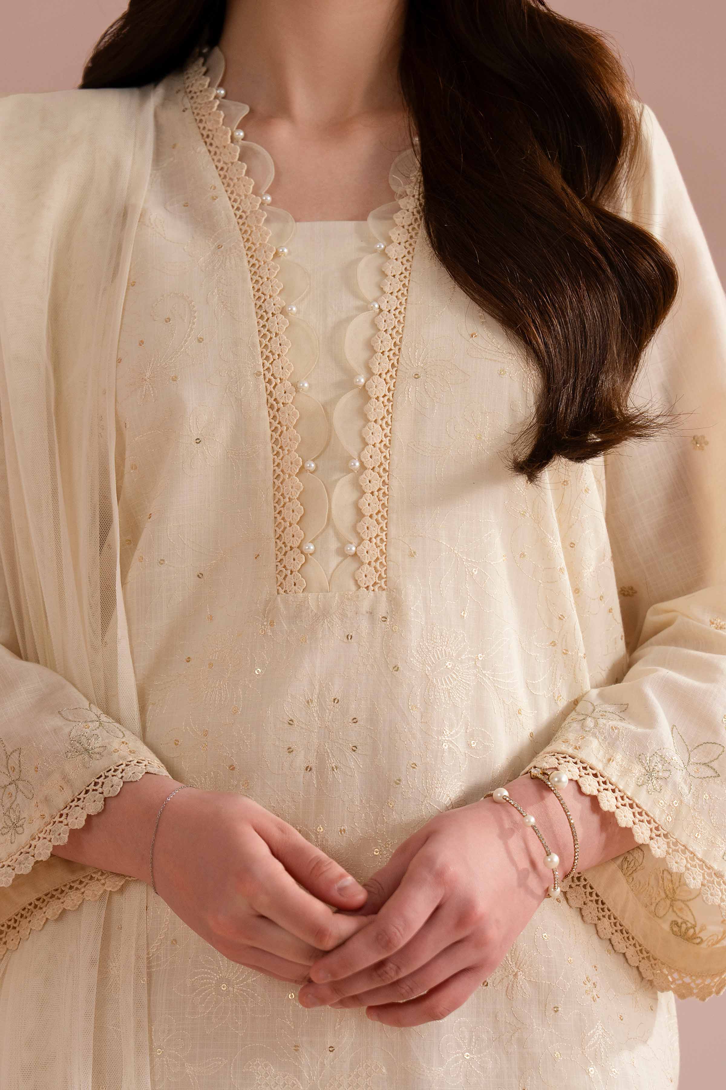 NishatUK - White Embroidered Cross Hatch 3-piece ready to wear Suit