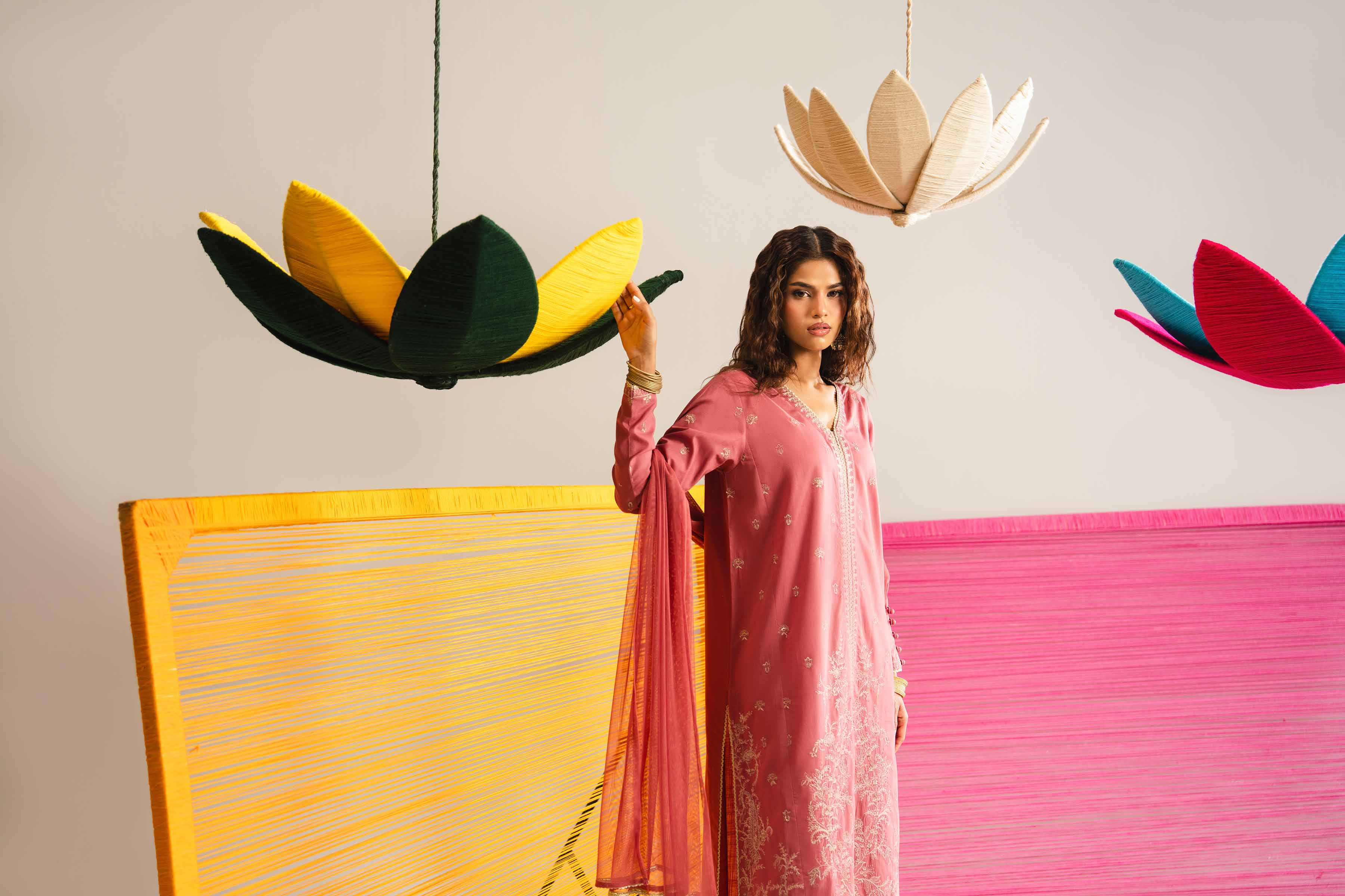 NishatUK - Pink Embroidered Cross Hatch 3-piece ready to wear Suit