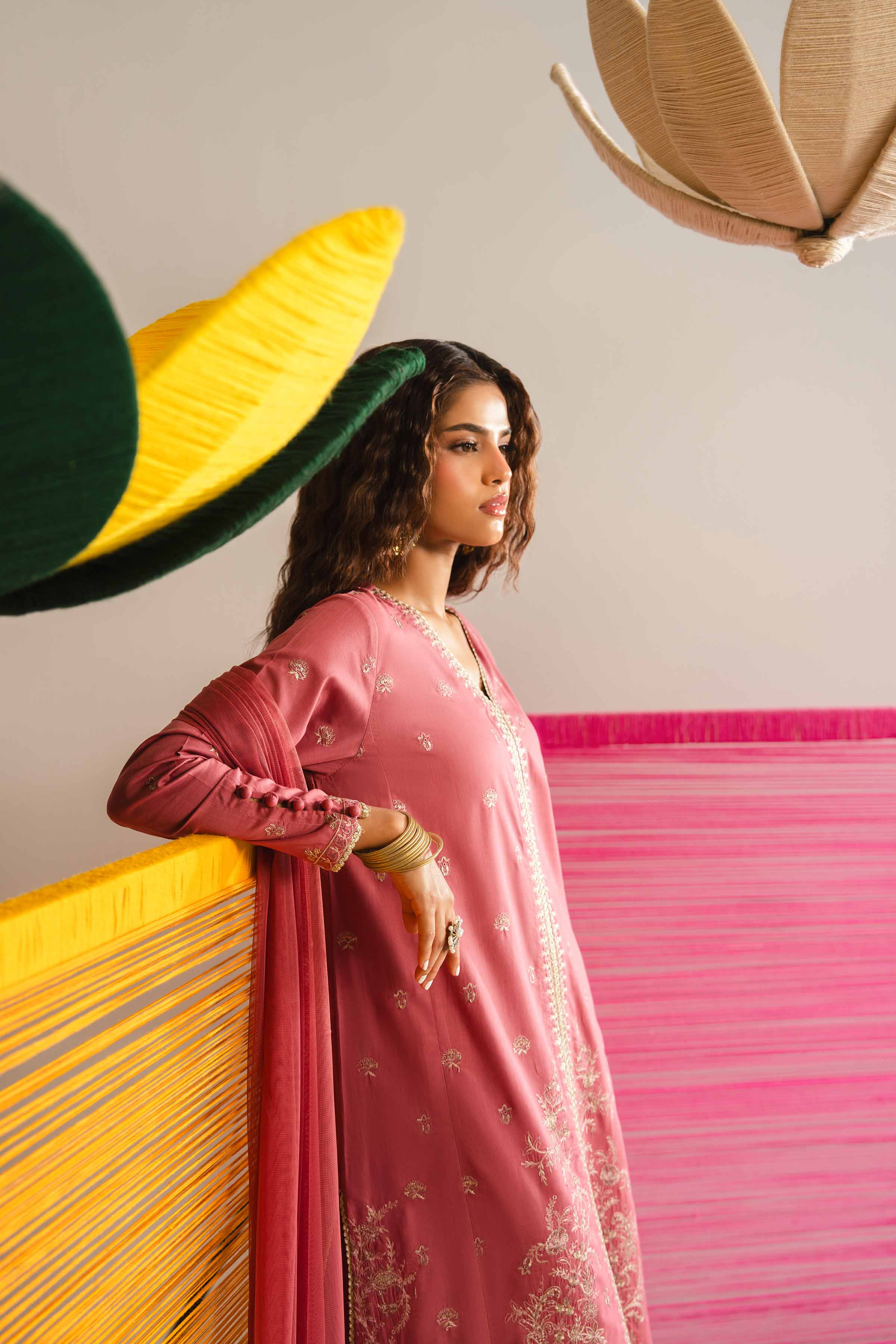 NishatUK - Pink Embroidered Cross Hatch 3-piece ready to wear Suit