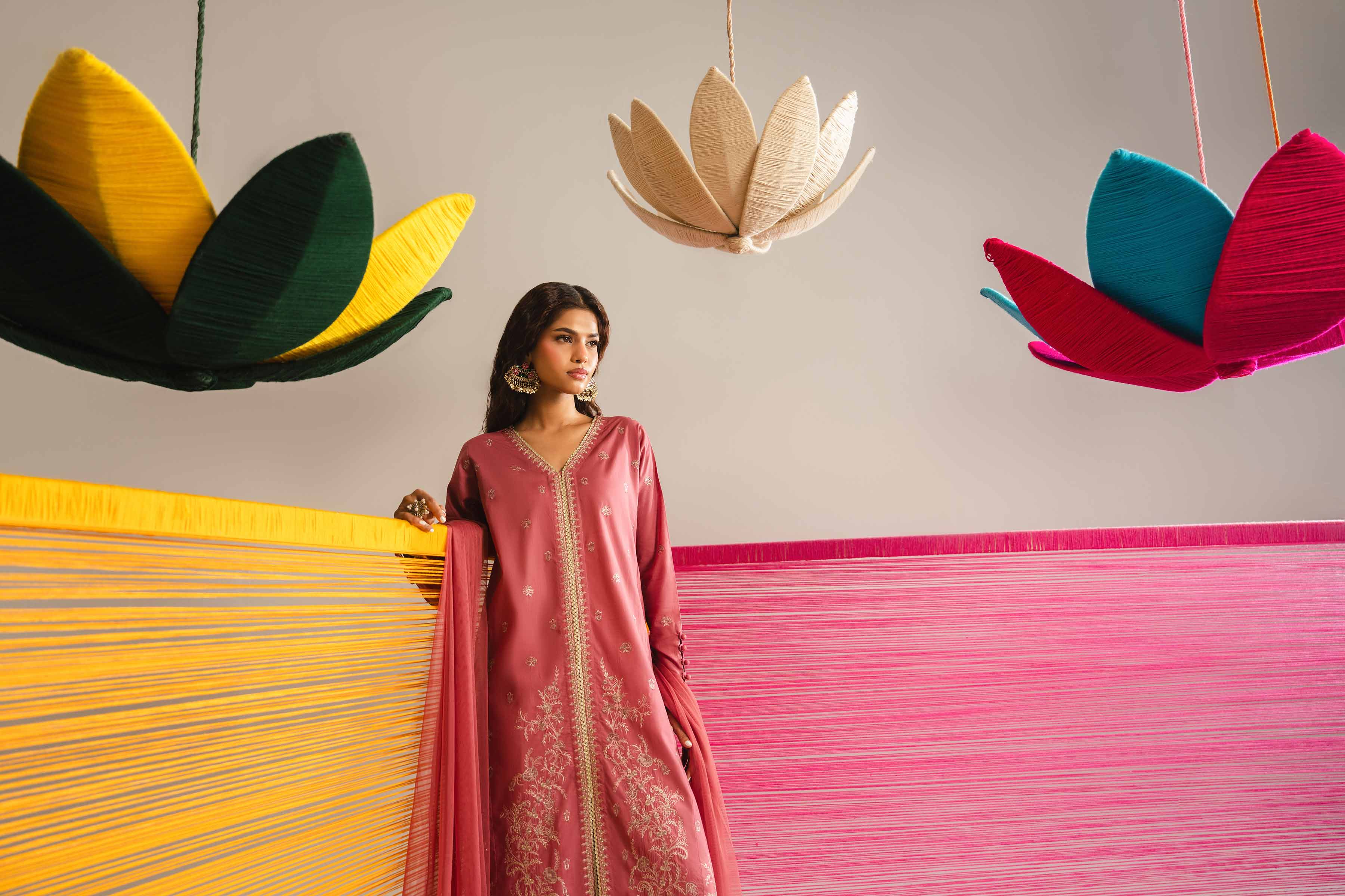 NishatUK - Pink Embroidered Cross Hatch 3-piece ready to wear Suit