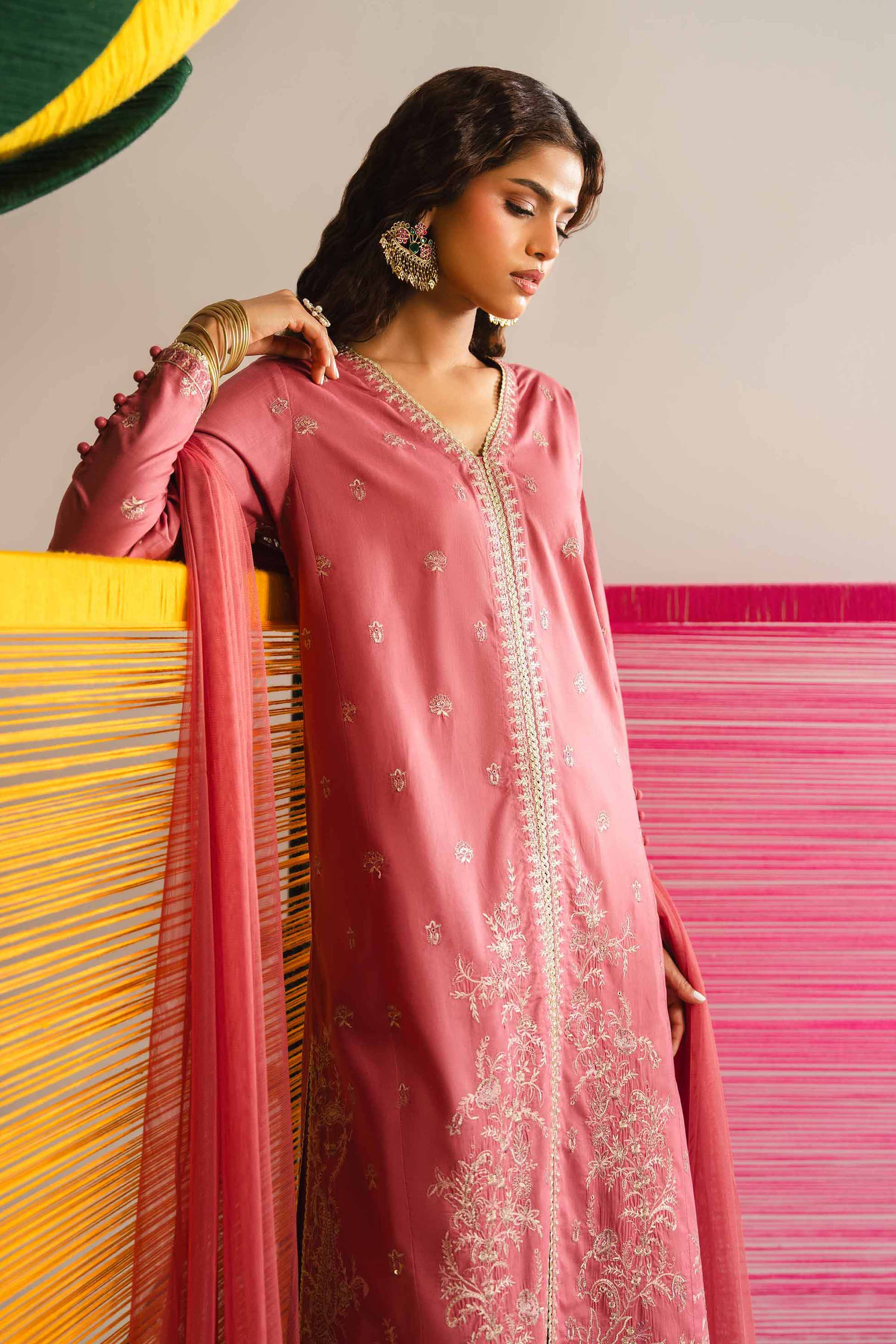NishatUK - Pink Embroidered Cross Hatch 3-piece ready to wear Suit