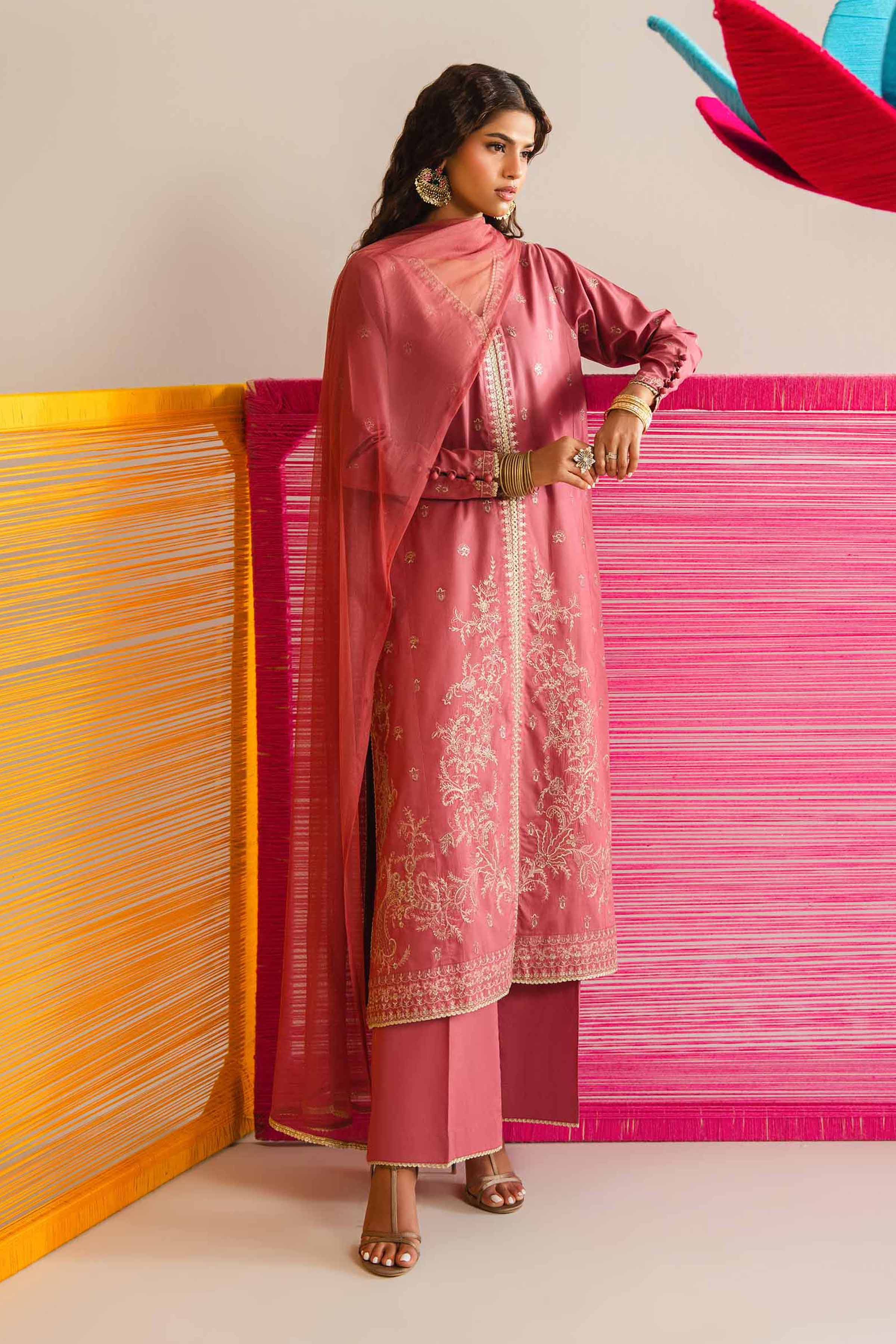 NishatUK - Pink Embroidered Cross Hatch 3-piece ready to wear Suit