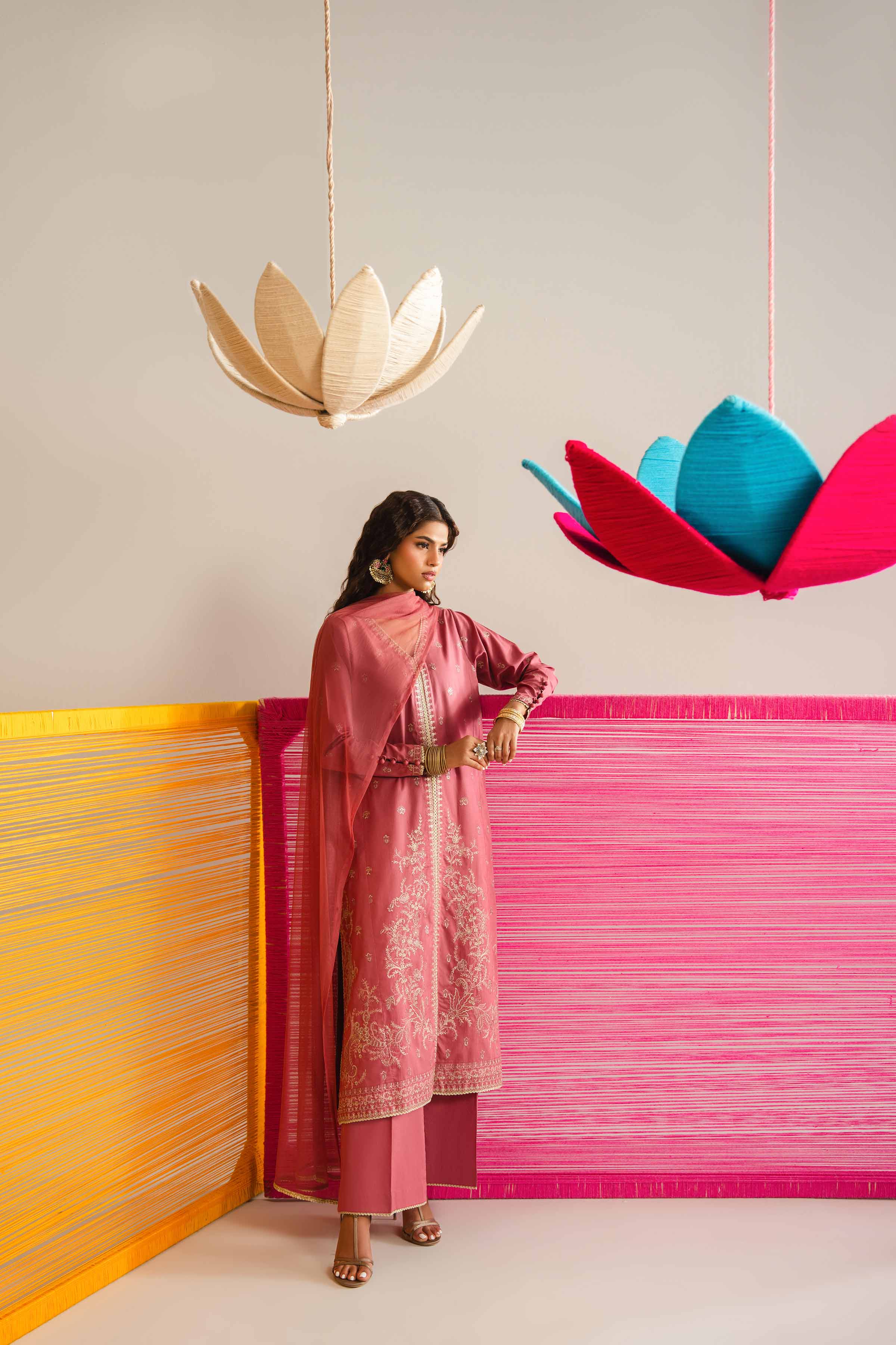 NishatUK - Pink Embroidered Cross Hatch 3-piece ready to wear Suit