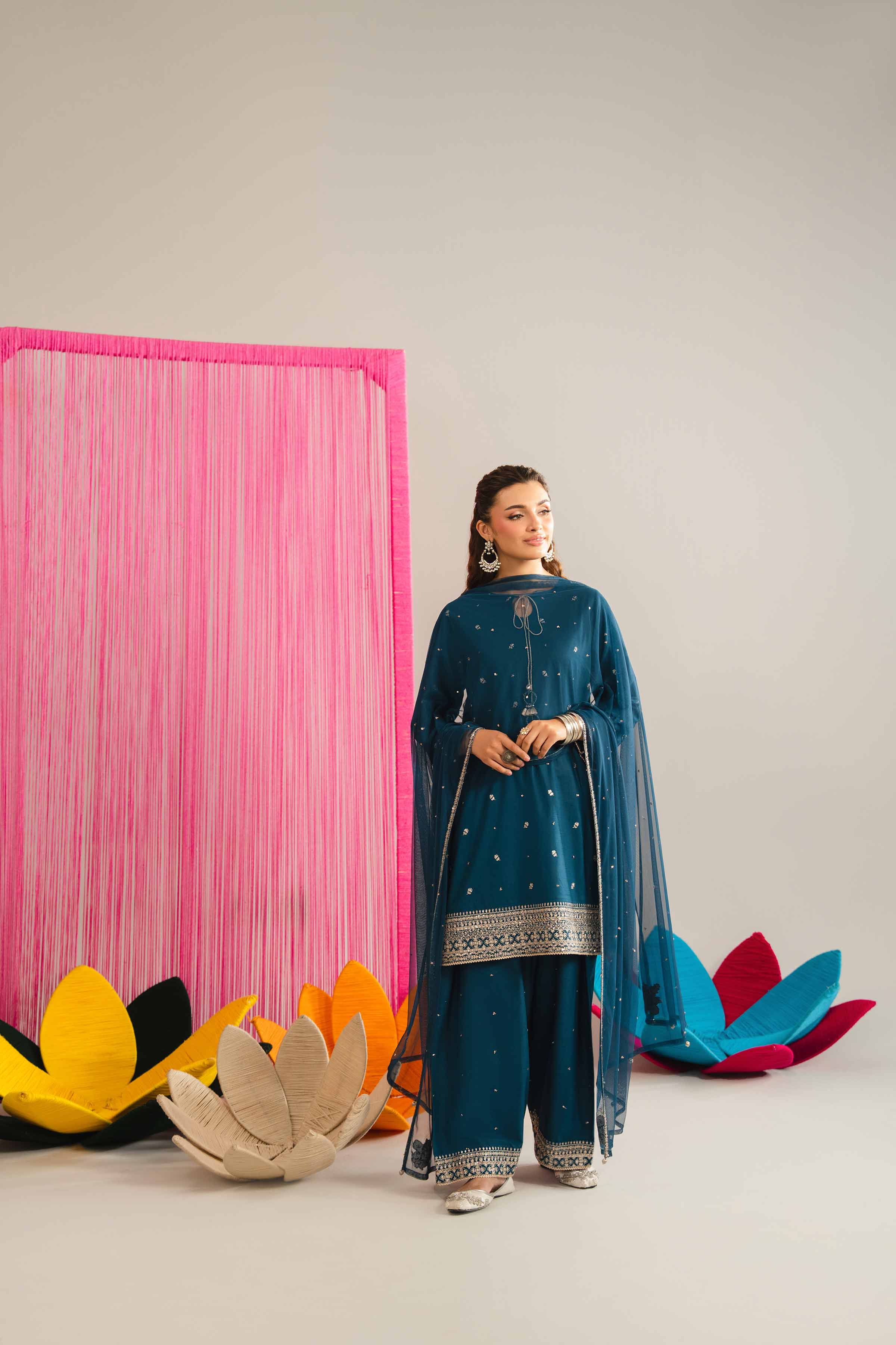 NishatUK - Blue Embroidered Cross Hatch 3-piece ready to wear luxury Suit