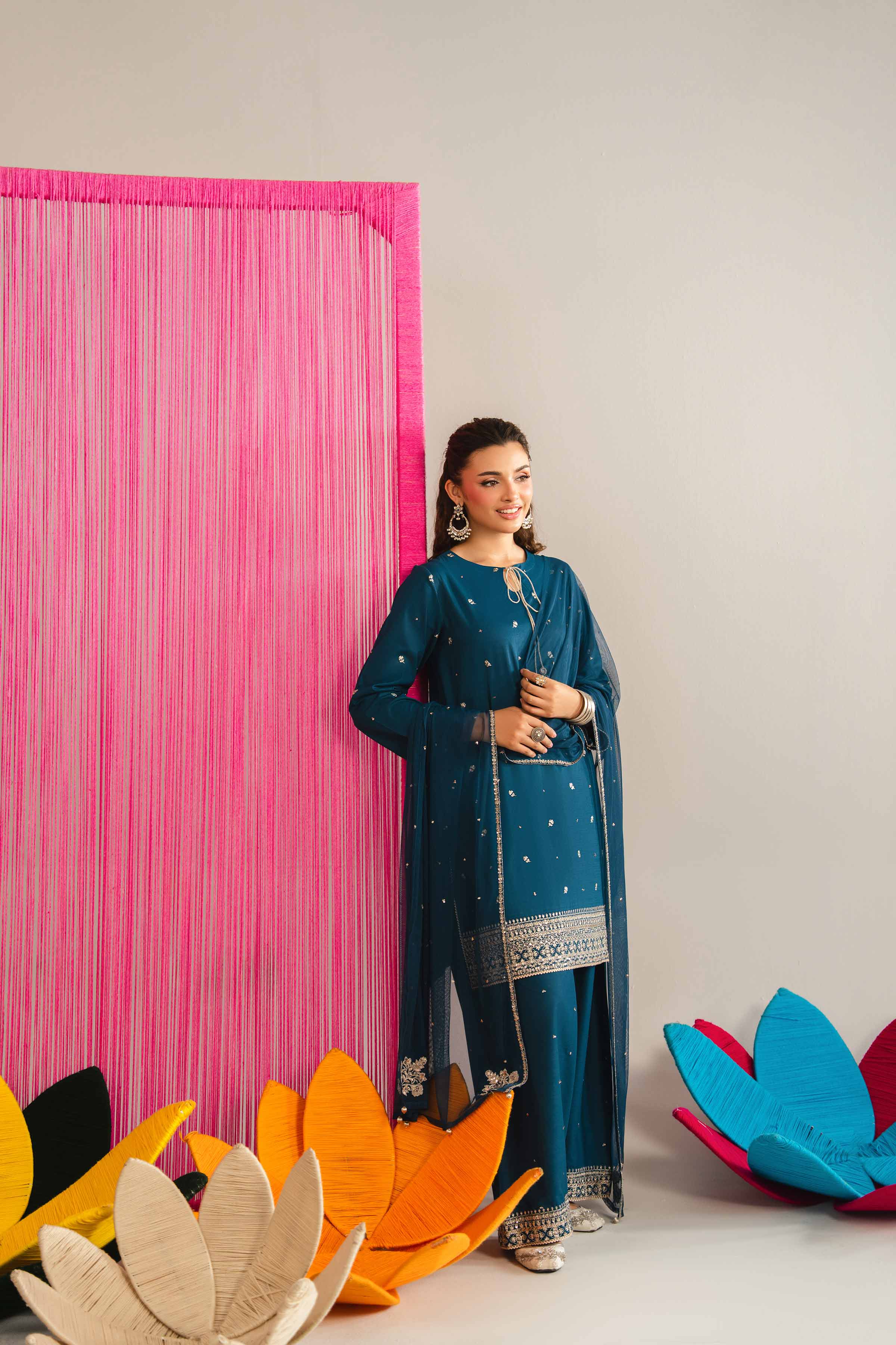 NishatUK - Blue Embroidered Cross Hatch 3-piece ready to wear luxury Suit