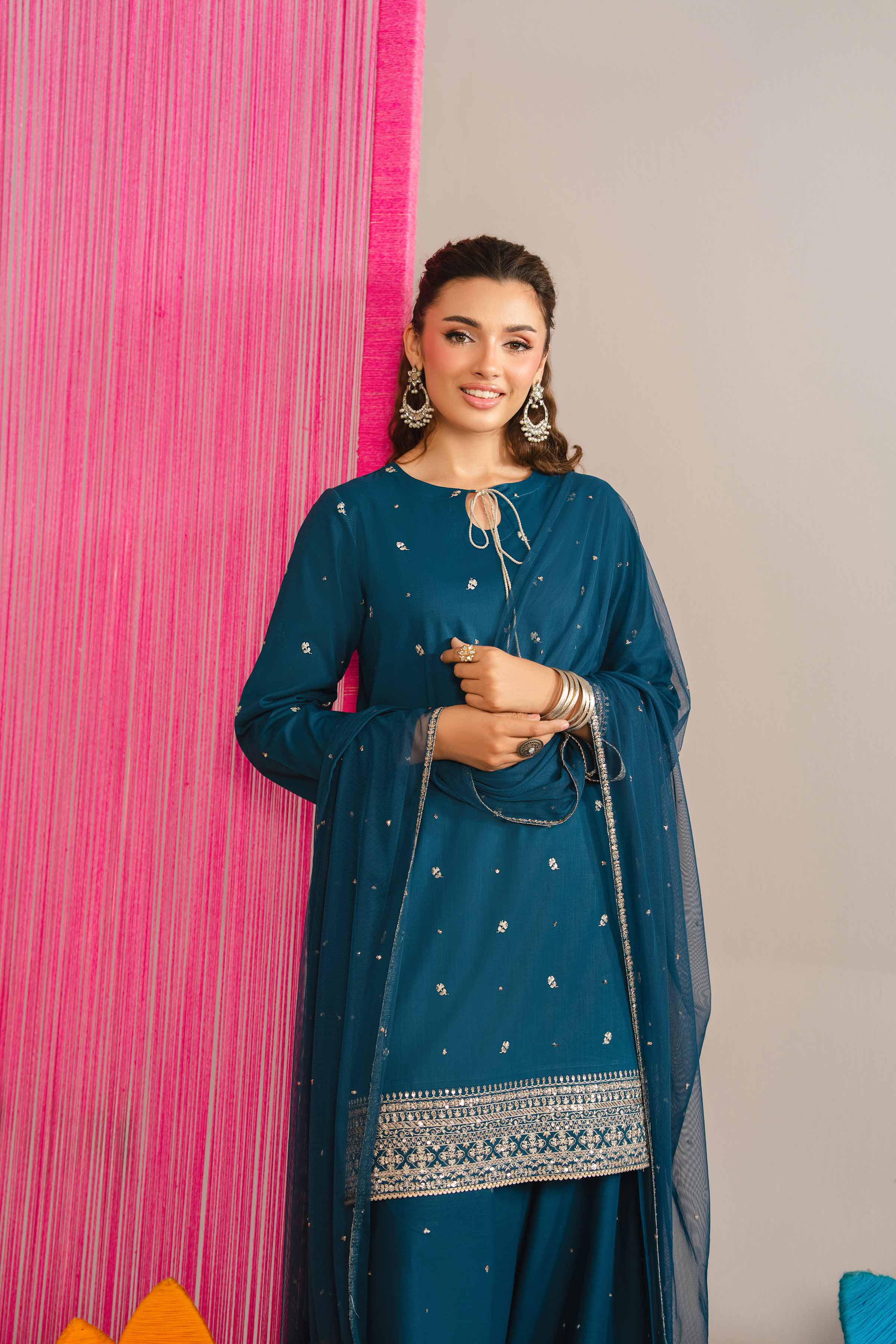 NishatUK - Blue Embroidered Cross Hatch 3-piece ready to wear luxury Suit