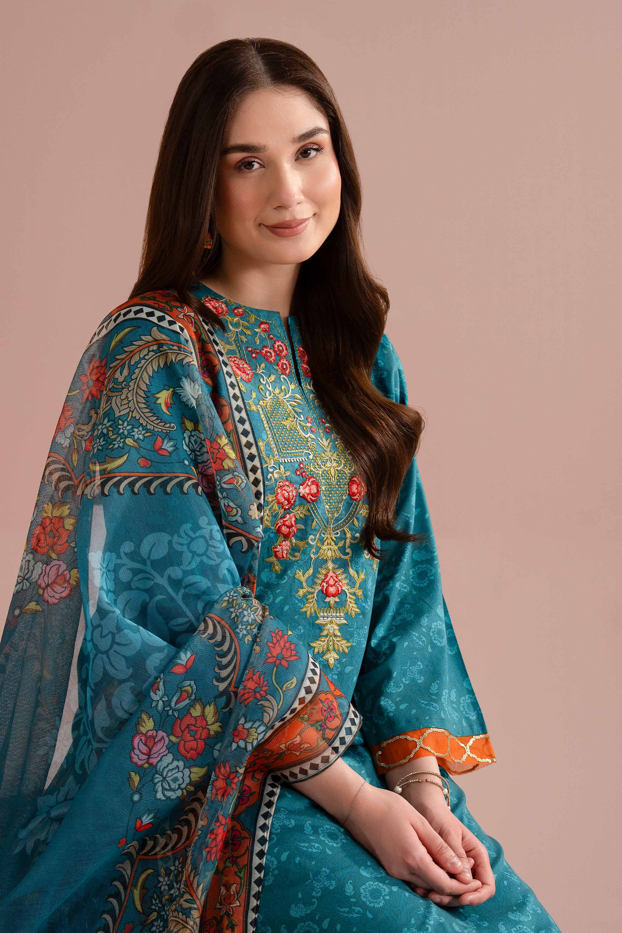 NishatUK - Green Embroidered Lawn 3-piece ready to wear Dress