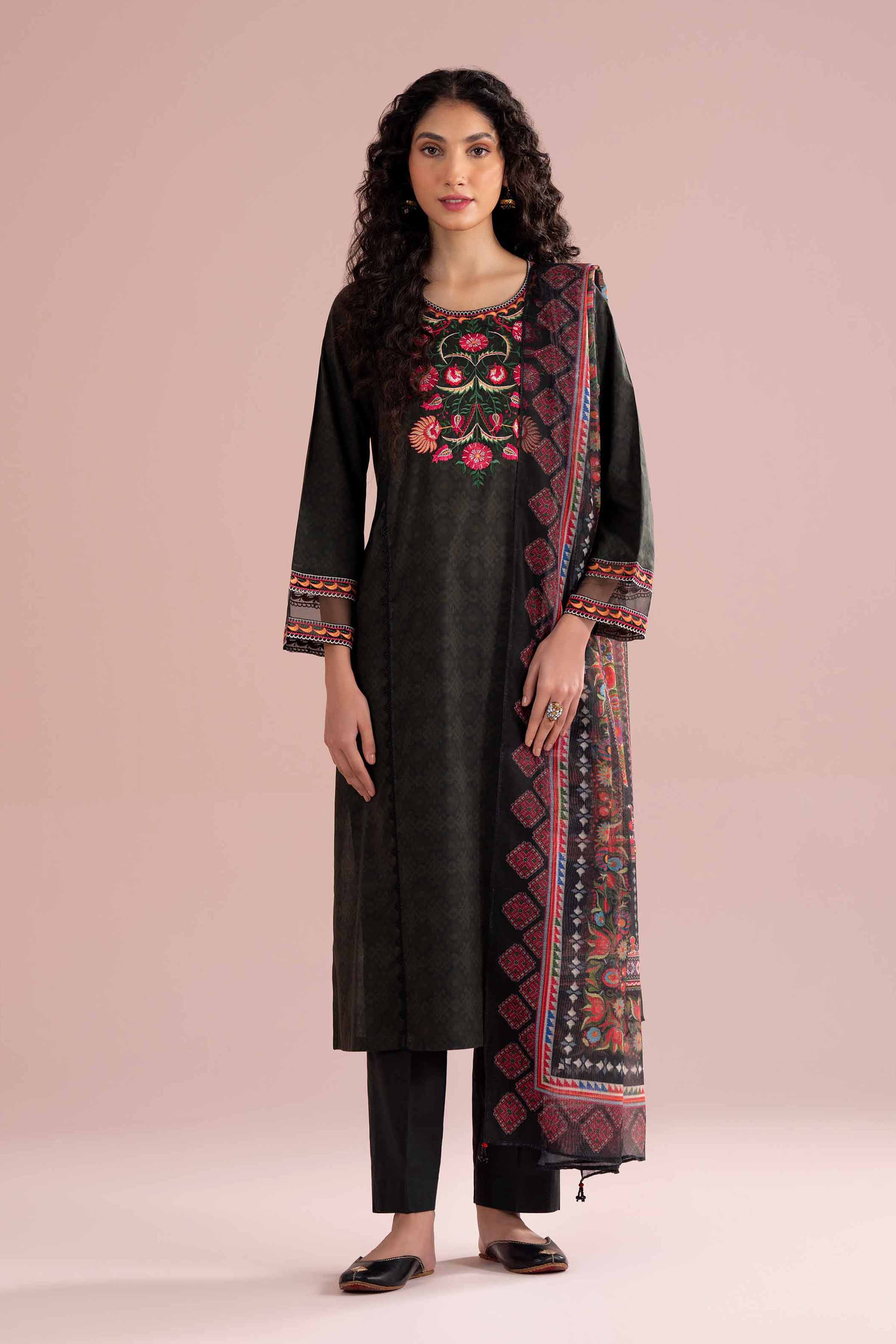 NishatUK - Black Embroidered Lawn 3-piece ready to wear Suit