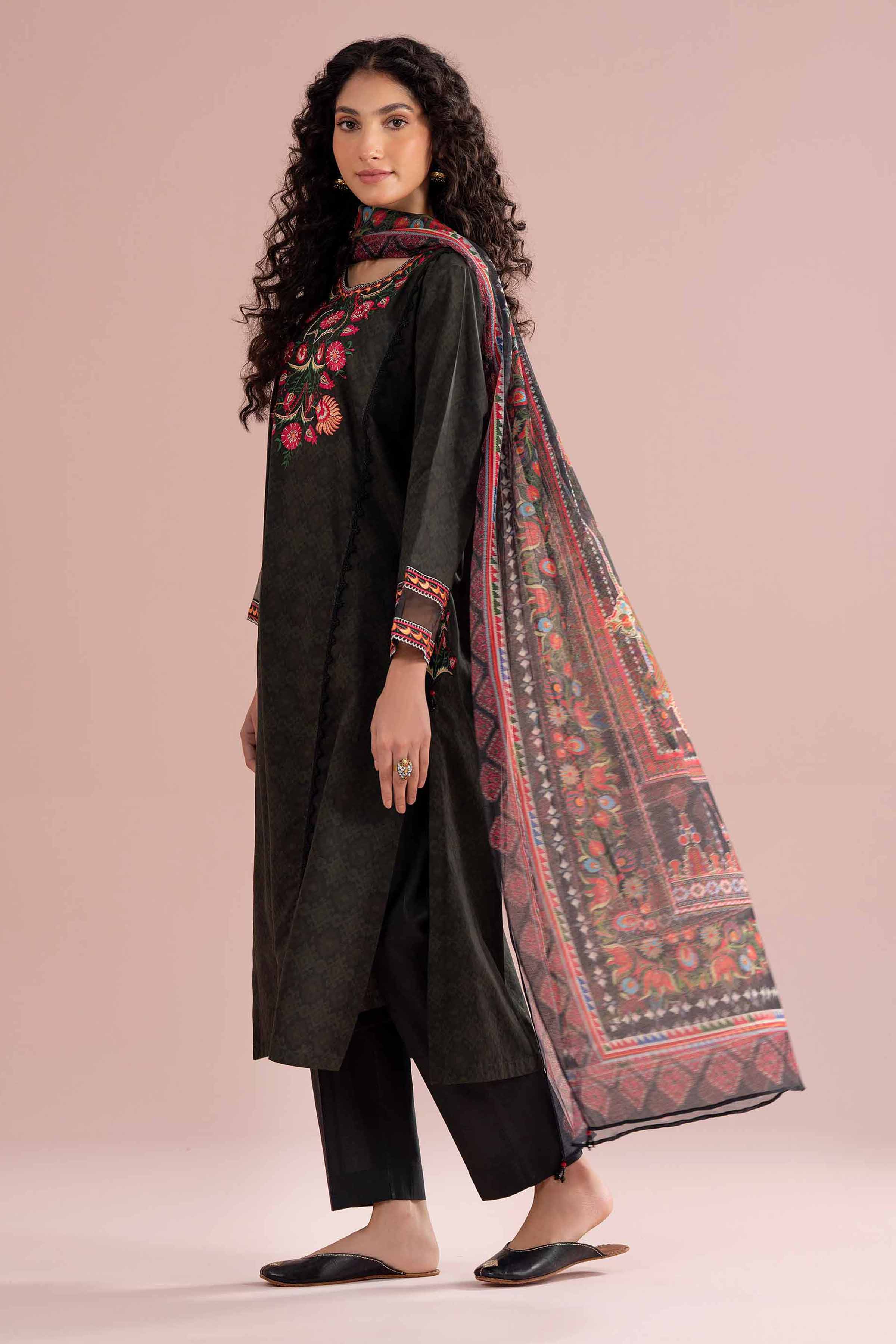 NishatUK - Black Embroidered Lawn 3-piece ready to wear Suit