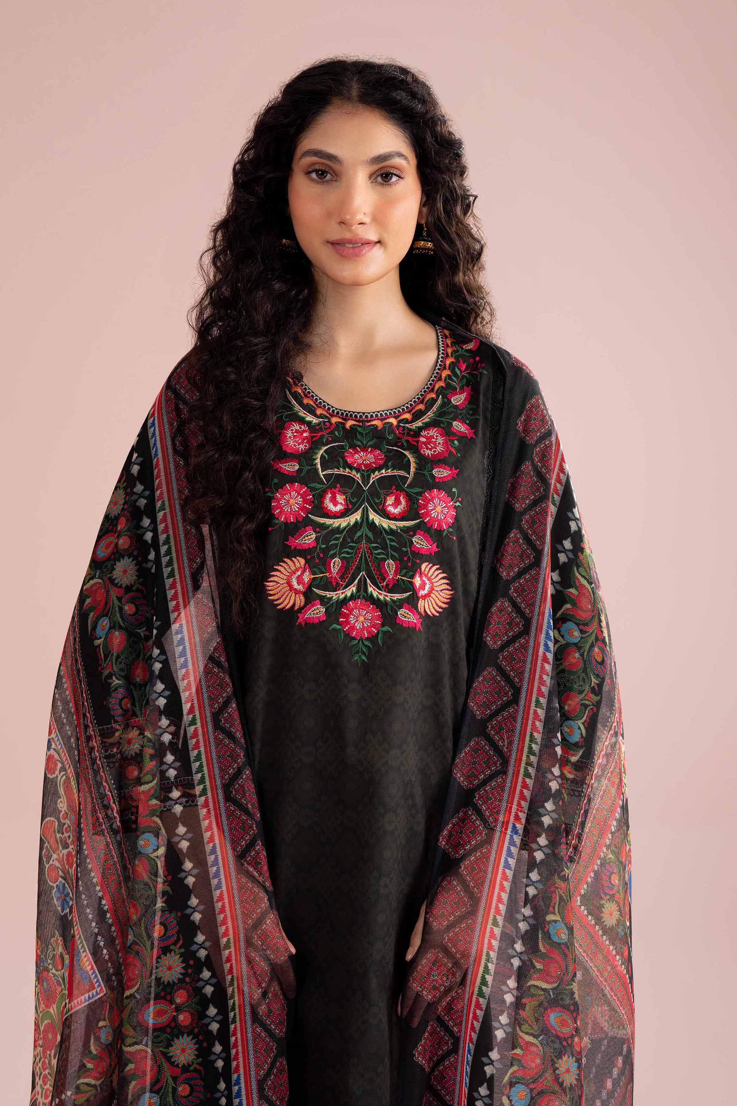 NishatUK - Black Embroidered Lawn 3-piece ready to wear Suit