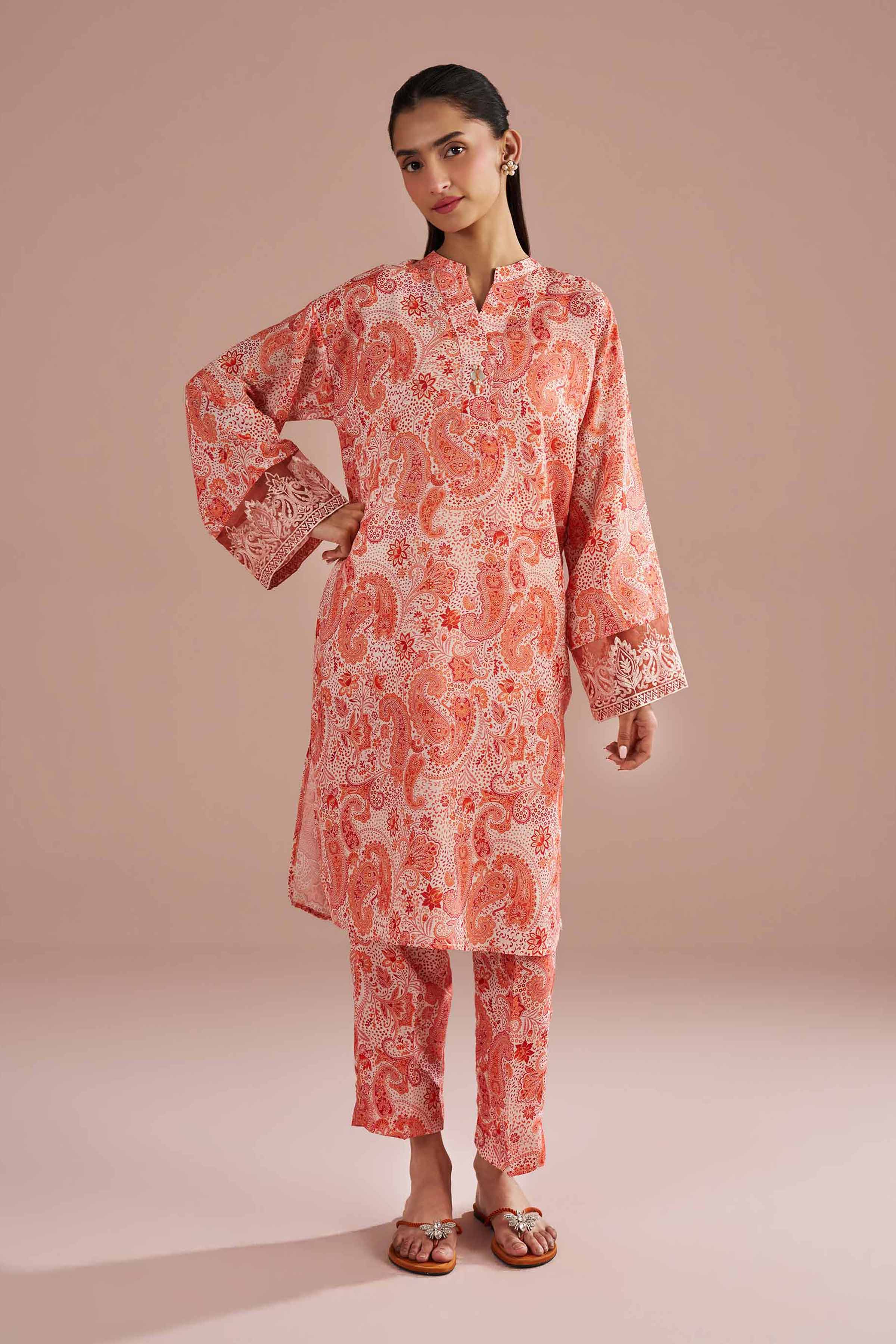 NishatUK - Orange Printed Lawn 2-piece ready to wear Dress